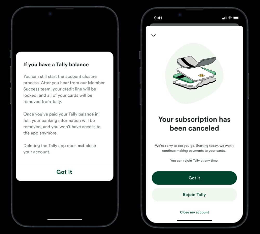 Subscription cancellation information (Tally)