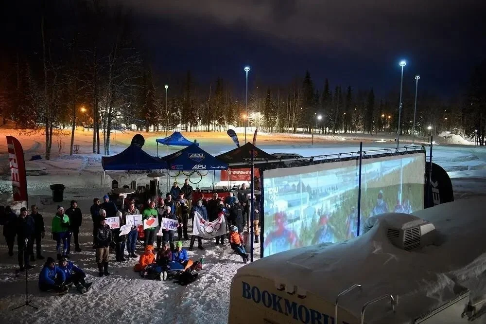 The Bookmobile was in the @anchoragedailynews! Last night we projected the olympics opening ceremony and the women's skiathalon race for @alaskapacific . And it was the first  event for our new screen setup. It looked awesome. 

#Repost @anchoragedai