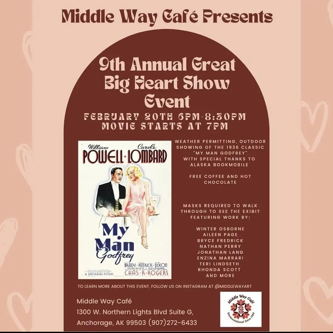 We're helping with this tonight at @middlewaycafeanchorage.  come to see the art at 6pm. Movie starts at 7. More info @middlewayart