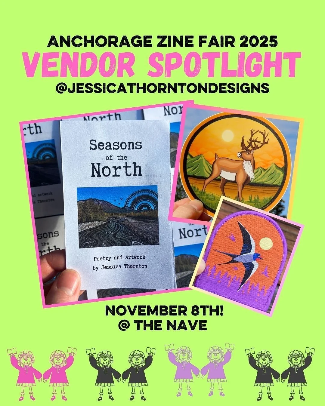 Jessica Thornton is a multi-disciplinary artist living on Ahtna and Dena’ina lands in Palmer, Alaska. She creates values-based art for people and planet, drawing inspiration from her cultural roots and her deep love for the circumpolar north. S
