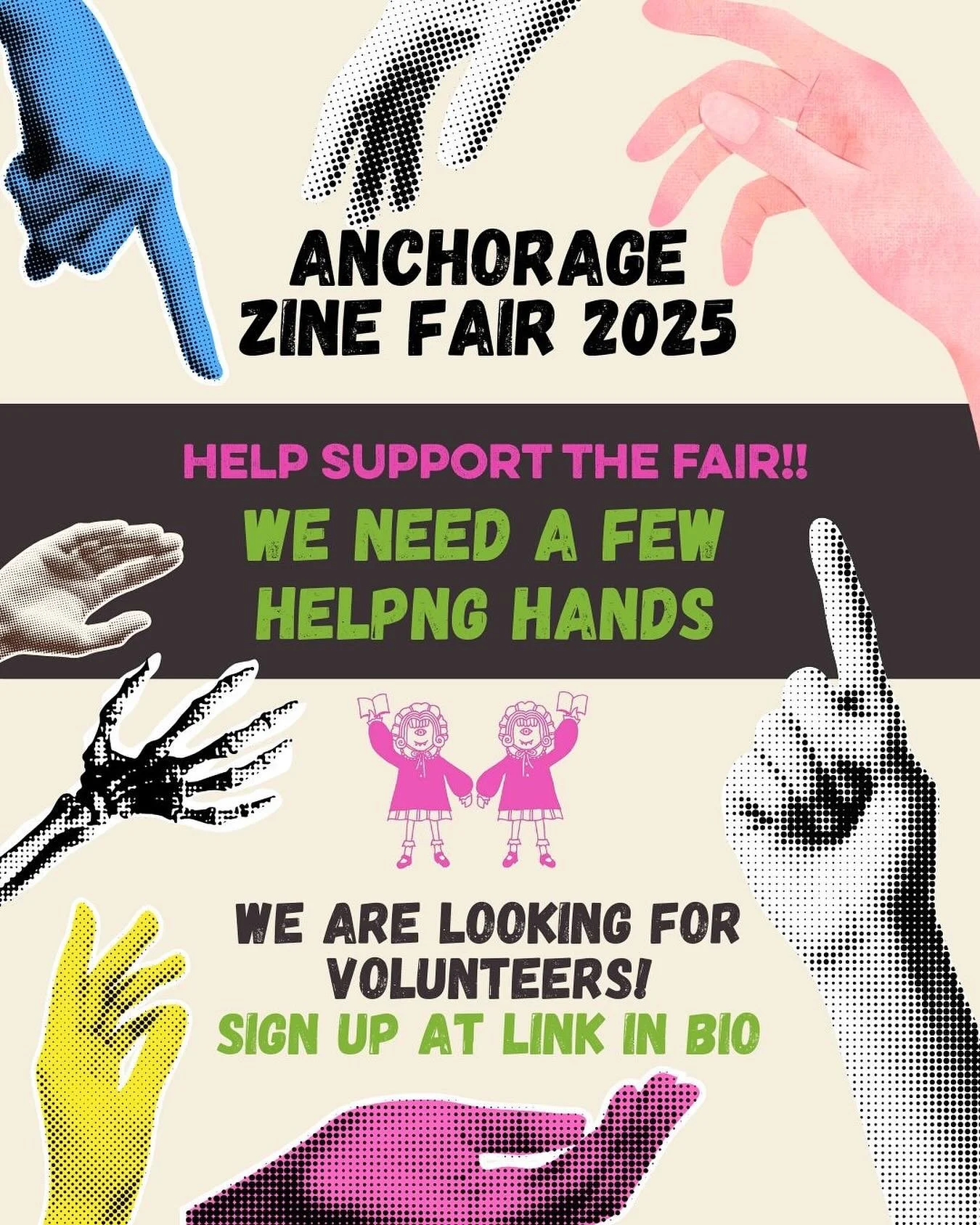 👏🏻Volunteer for the 2025 Anchorage Zine Fair! 🫶🏼
We’re looking for some rad peeps to help make this free community event happen on November 8 at @thenavespenard 
There are plenty of time slots and roles available — from set-up to gr