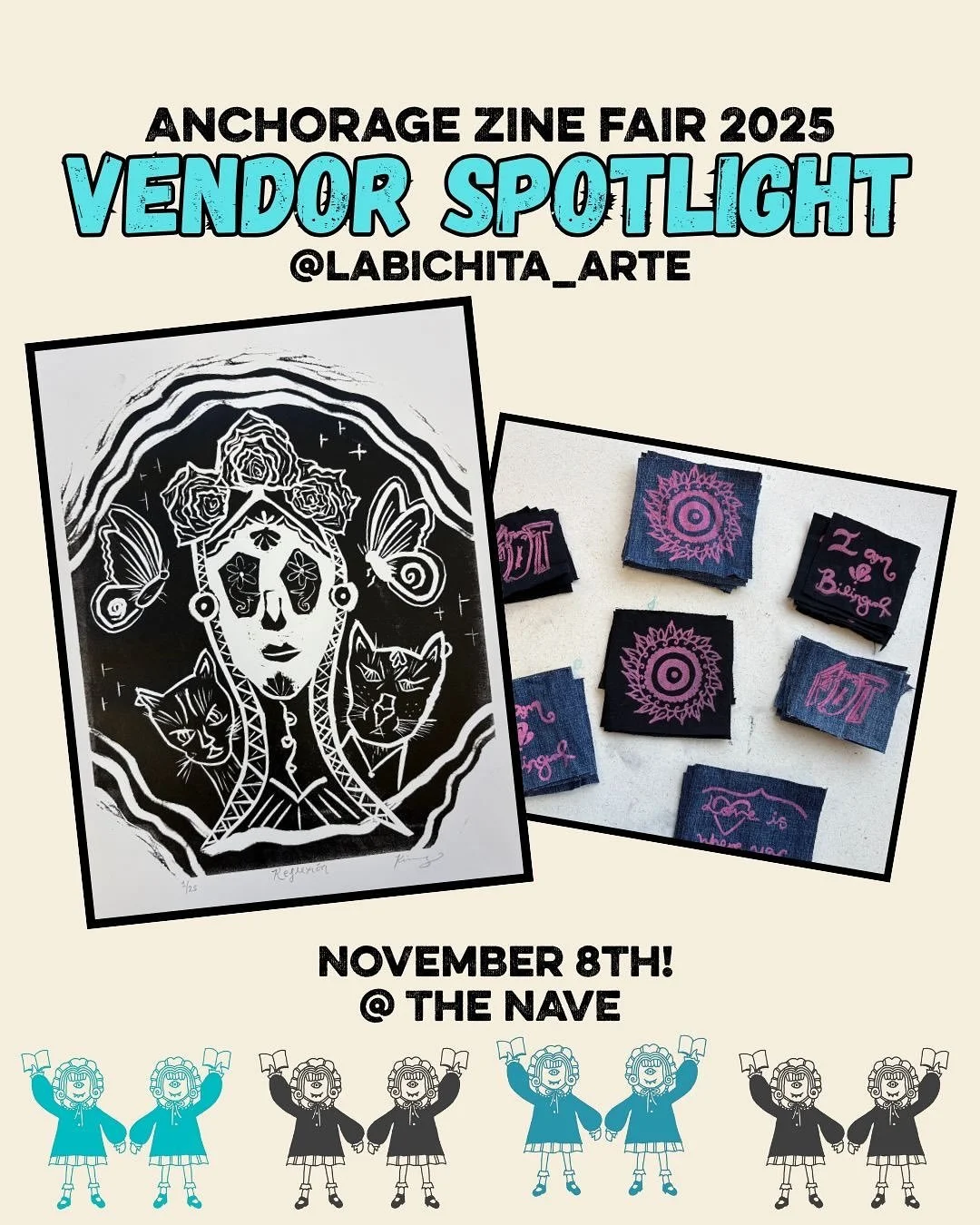 Another Vendor Spotlight!!
@labichita_arte 

La Bichita Arte came to fruition as a creative outlet through changing times and transformations as a way to connect deeper with her culture. La Bichita is a Mexican folk artist who is bringing together cu