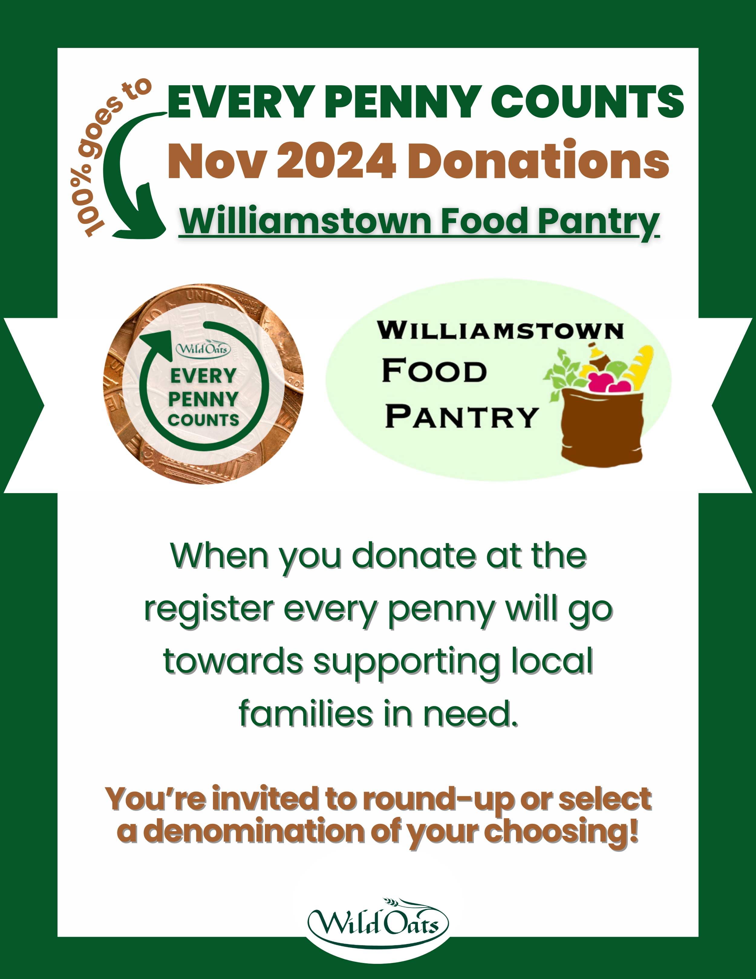 Williamstown Food Pantry Nov Every Penny Counts at Wild Oats Market (Copy)