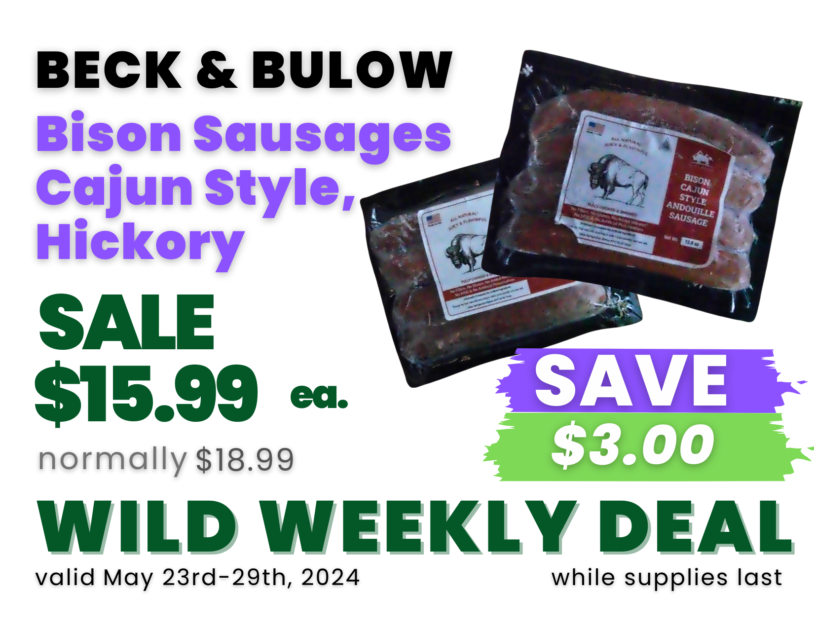 Bison Sausages Cajun Style, Hickory.png