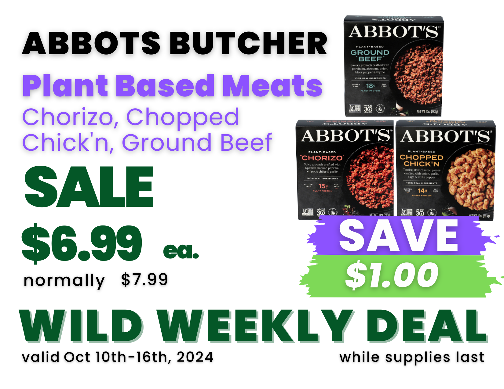 Plant Based Meats Chorizo, Chopped Chick'n, Ground Beef.png