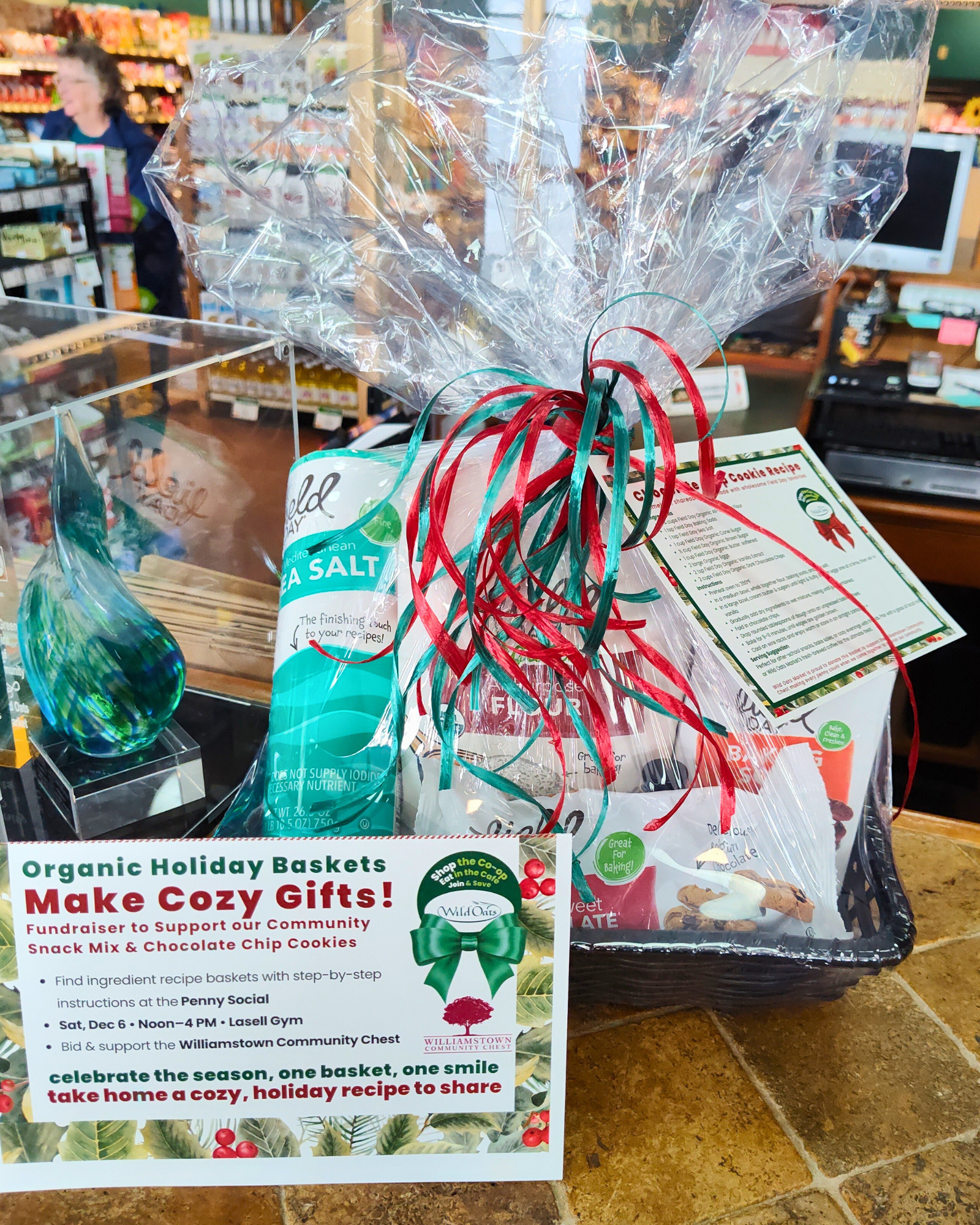 Organic Holiday Baskets, Make Cozy Gifts! Fundraiser to Support our Community - Snack Mix &amp; Chocolate Chip Cookies Recipe