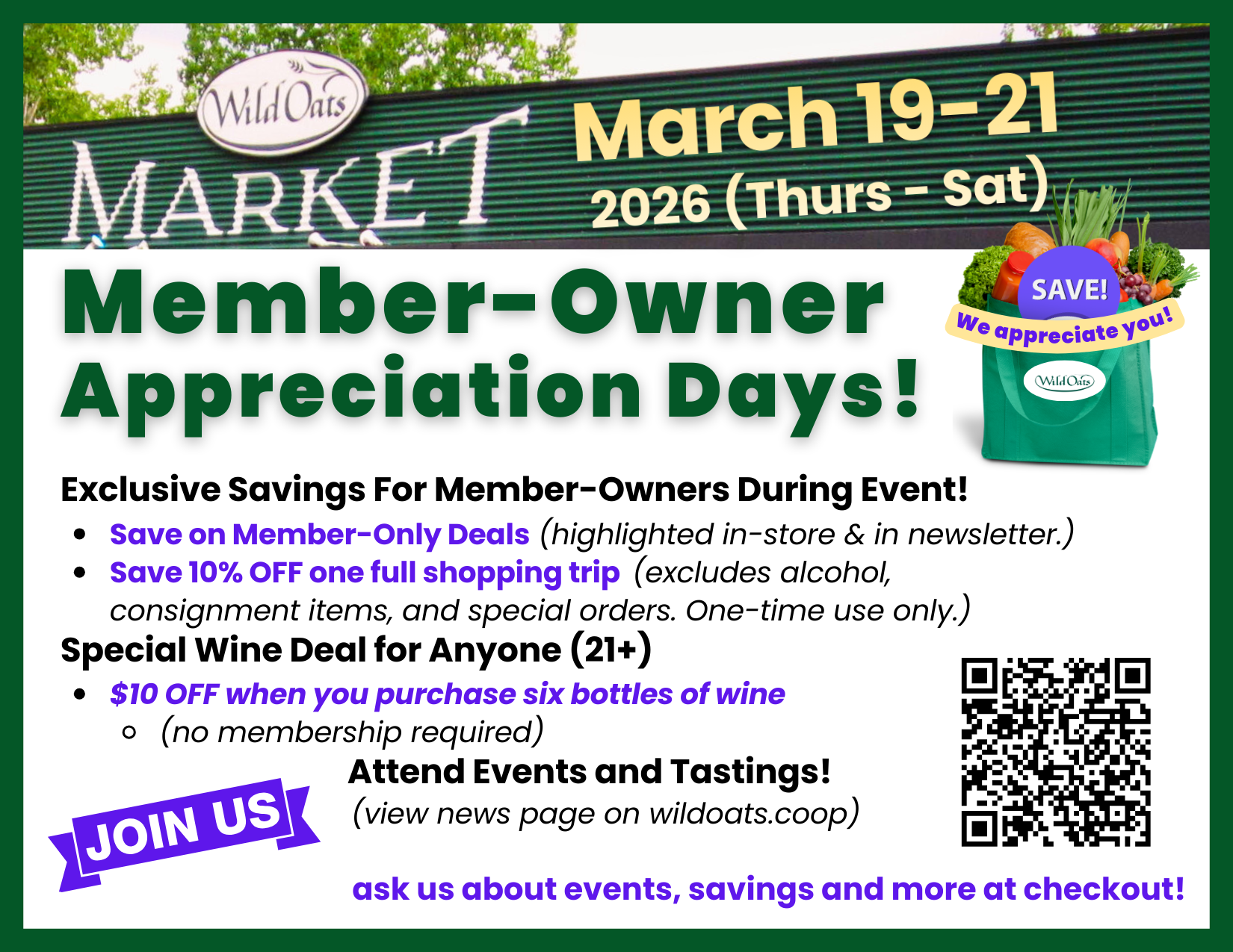 March 2026 Wild Oats Market Member Owner Appreciation Days.png