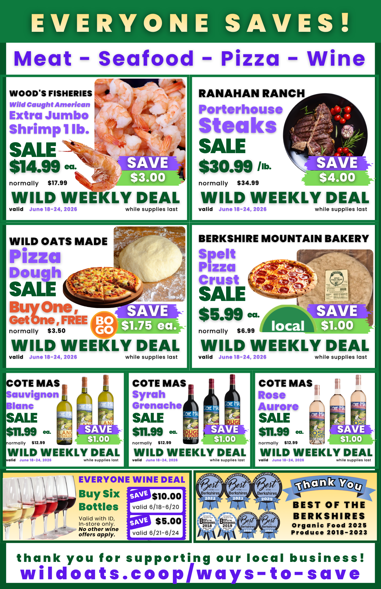 Meat - Seafood - Pizza Deals - Wild Oats Market Williamstown Ma June 18-24 2026