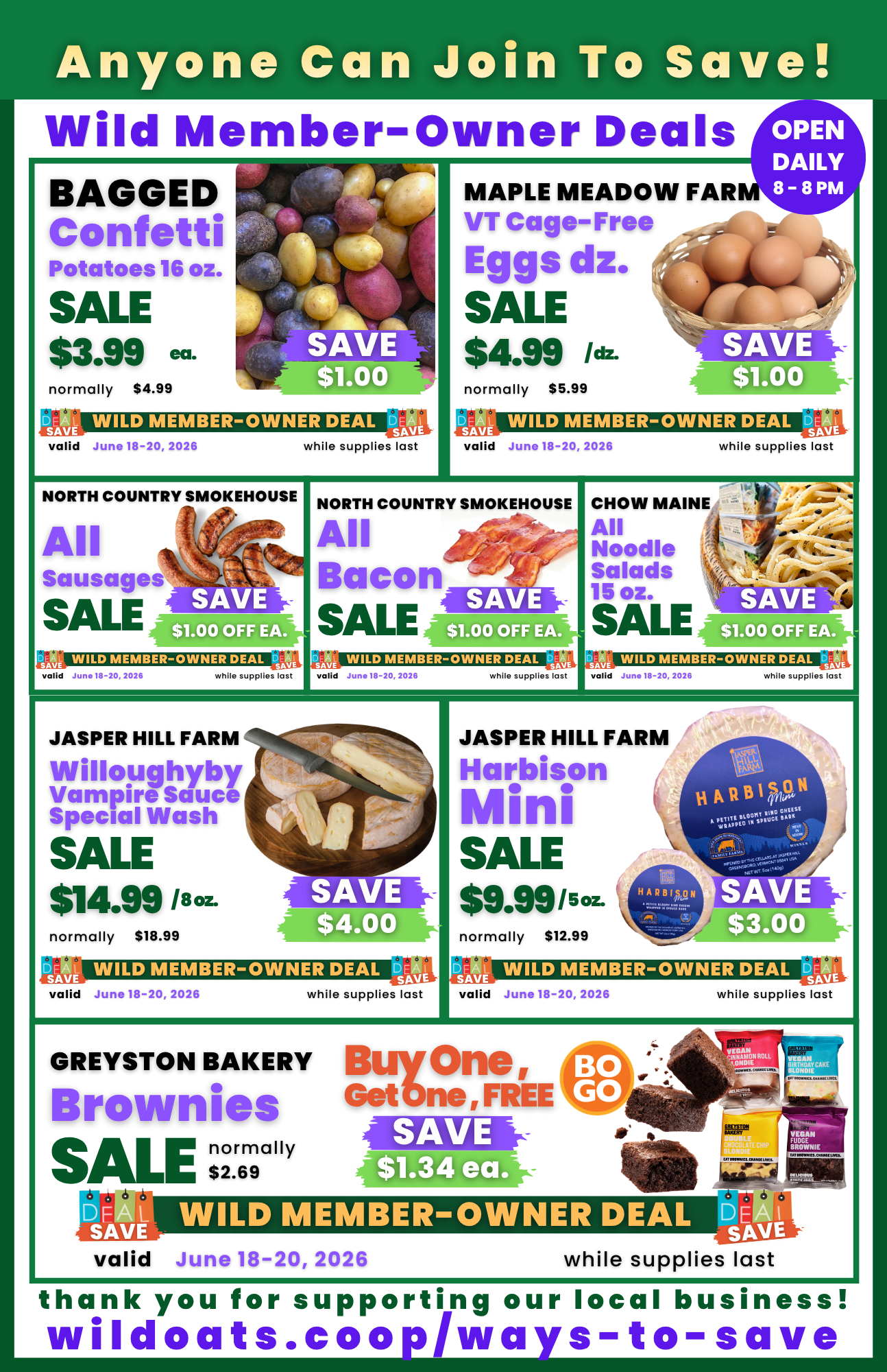 Wild Member-Owner Only Deals - Wild Oats Market Williamstown Ma June 18-24 2026