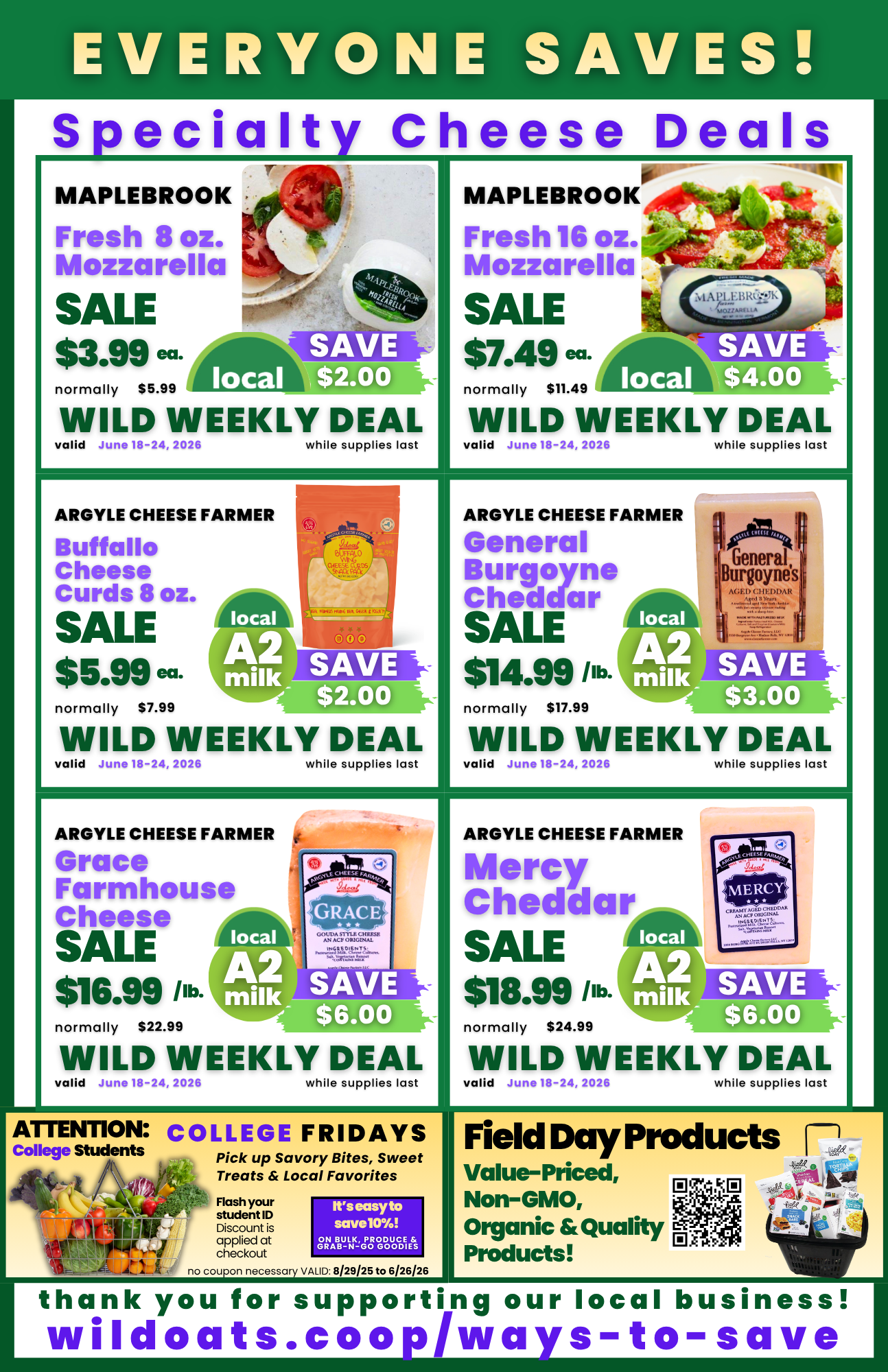 Specialty Cheese Deals - Wild Oats Market Williamstown Ma June 18-24 2026