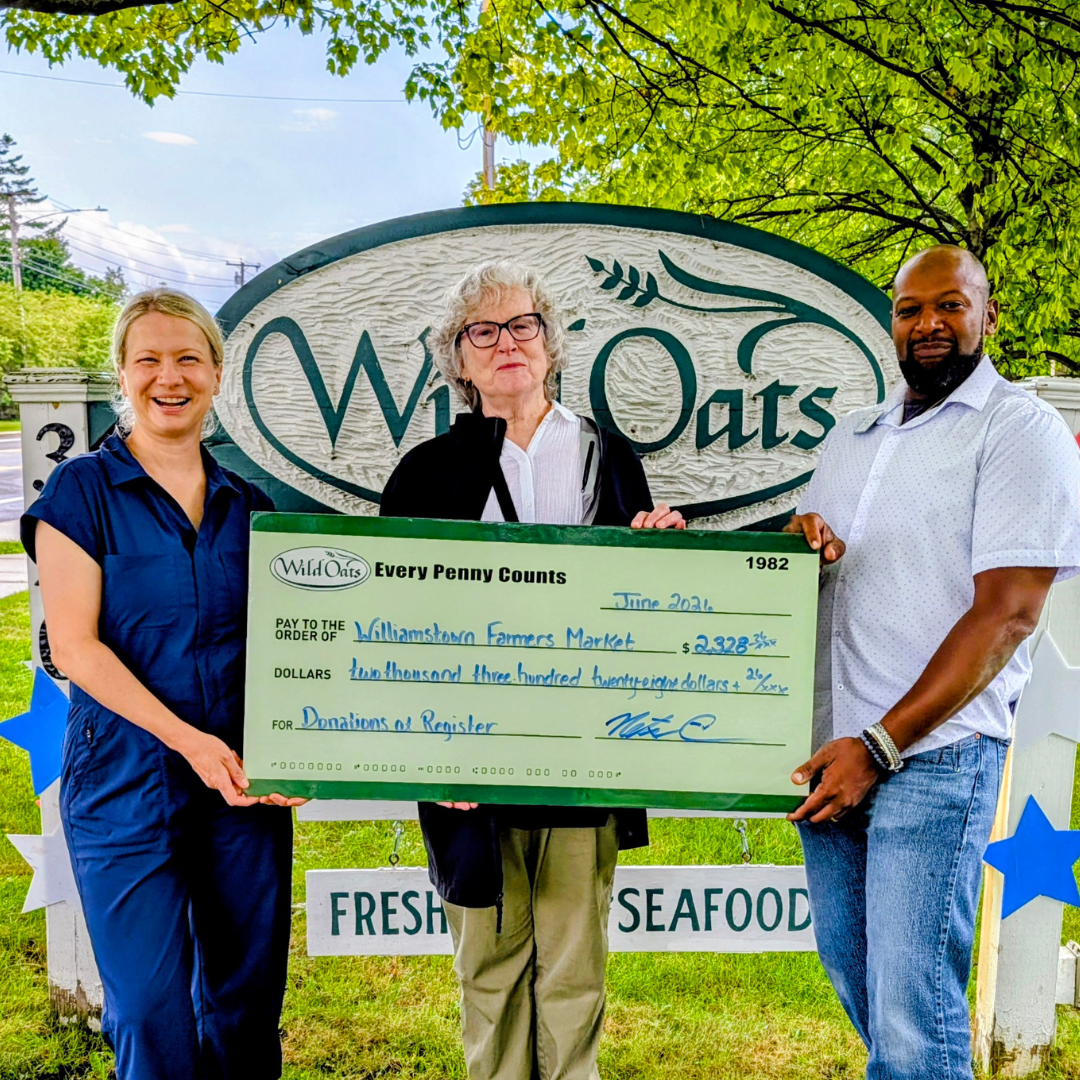 The Co-op Honoring Community Impact with the Williamstown Farmers Market 

Wild Oats Market presented a check for $2,328.26 to the Williamstown Farmers Market, raised through shopper round‑ups in our June 2026 Every Penny Counts program. The delivery