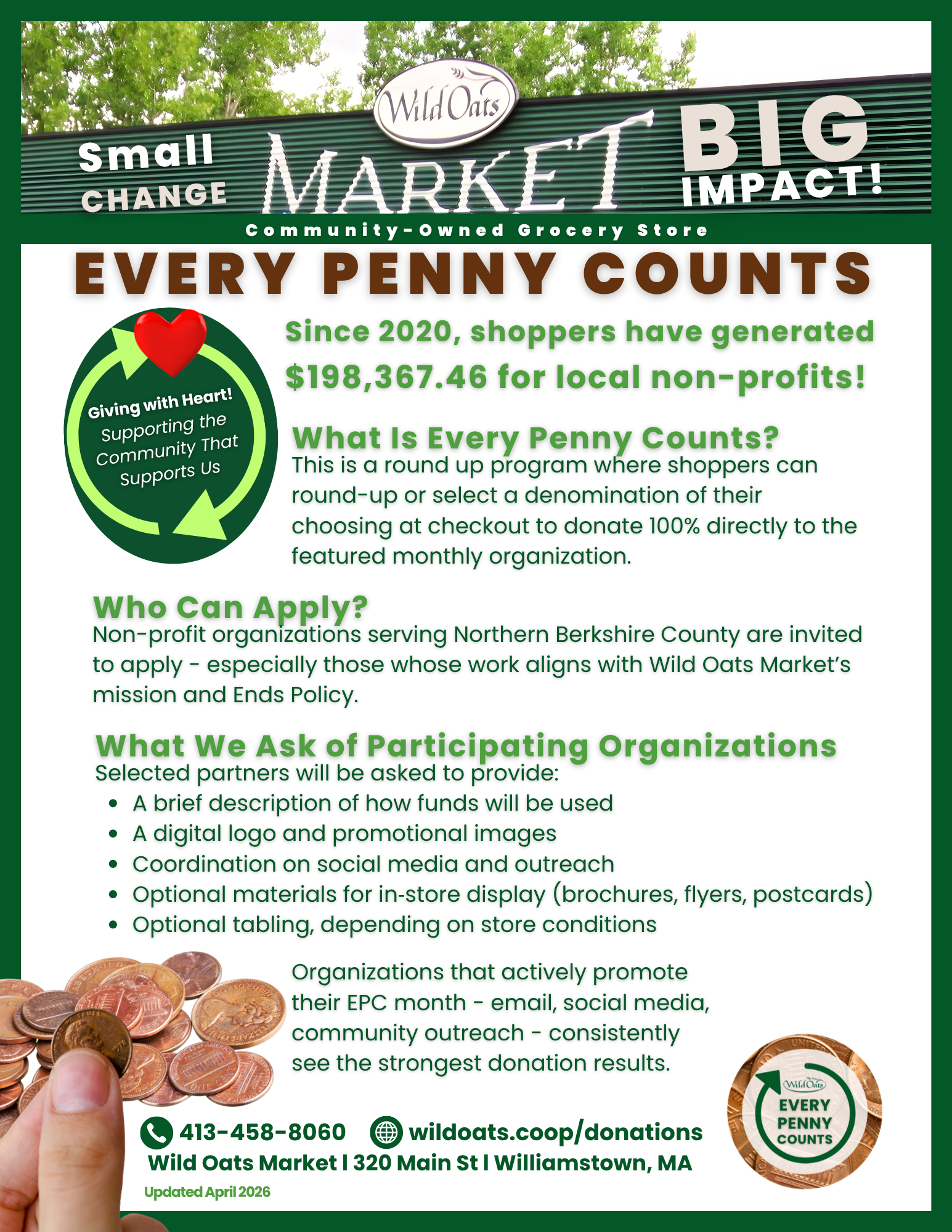 Every Penny Counts at Wild Oats Market - A Small Change - Big Impact  Program