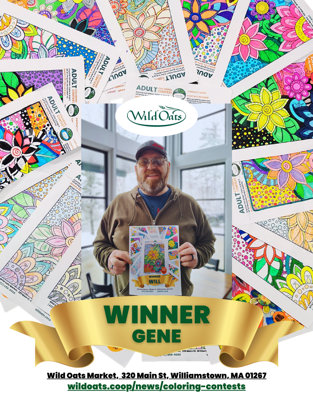 Congratulations Gene Gift Certficate Winner WILD OATS MARKET - MARCH 29TH 2024 at 8 pm Adult Coloring Contest.png