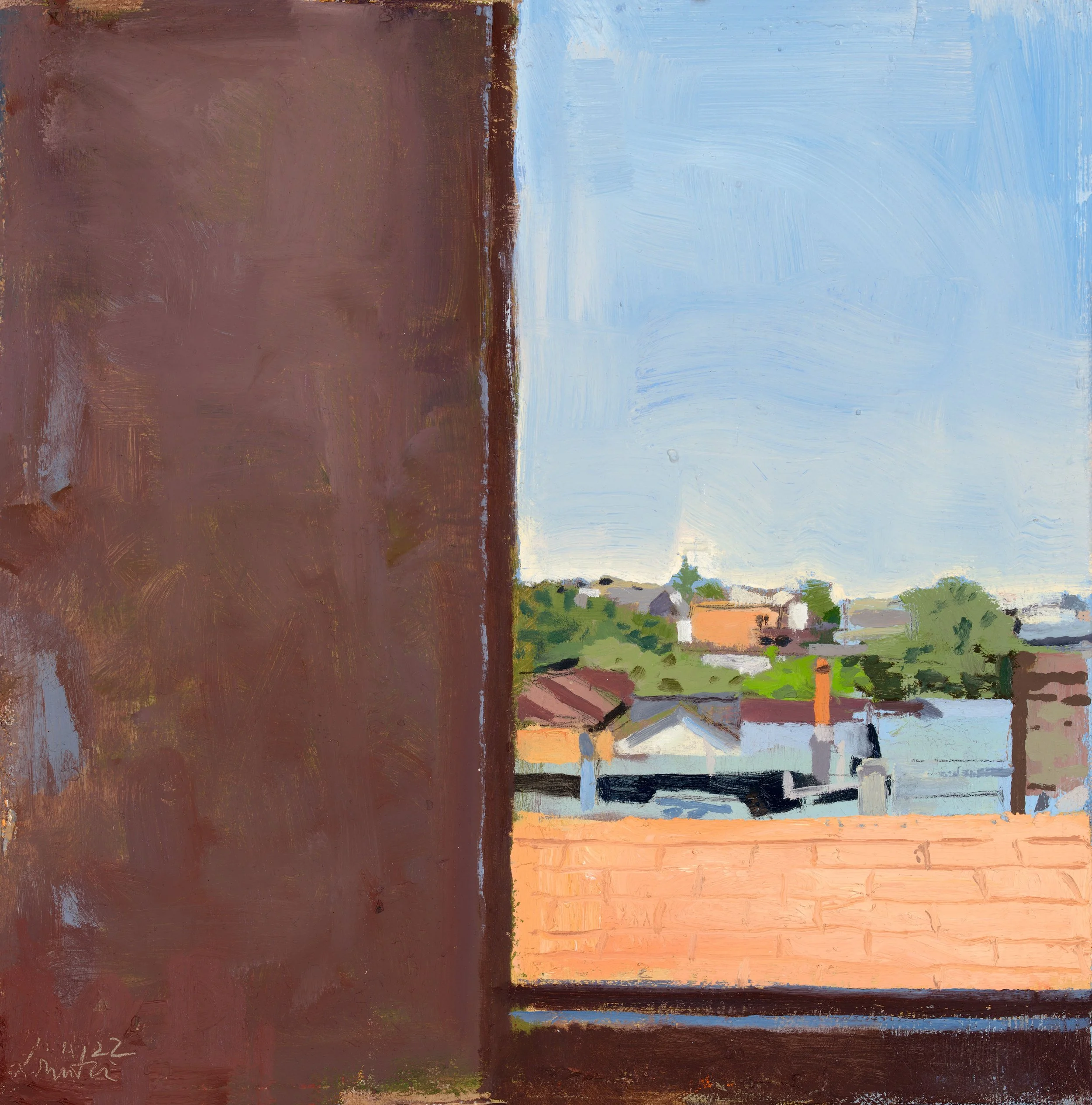 "Rooftops Through Window"