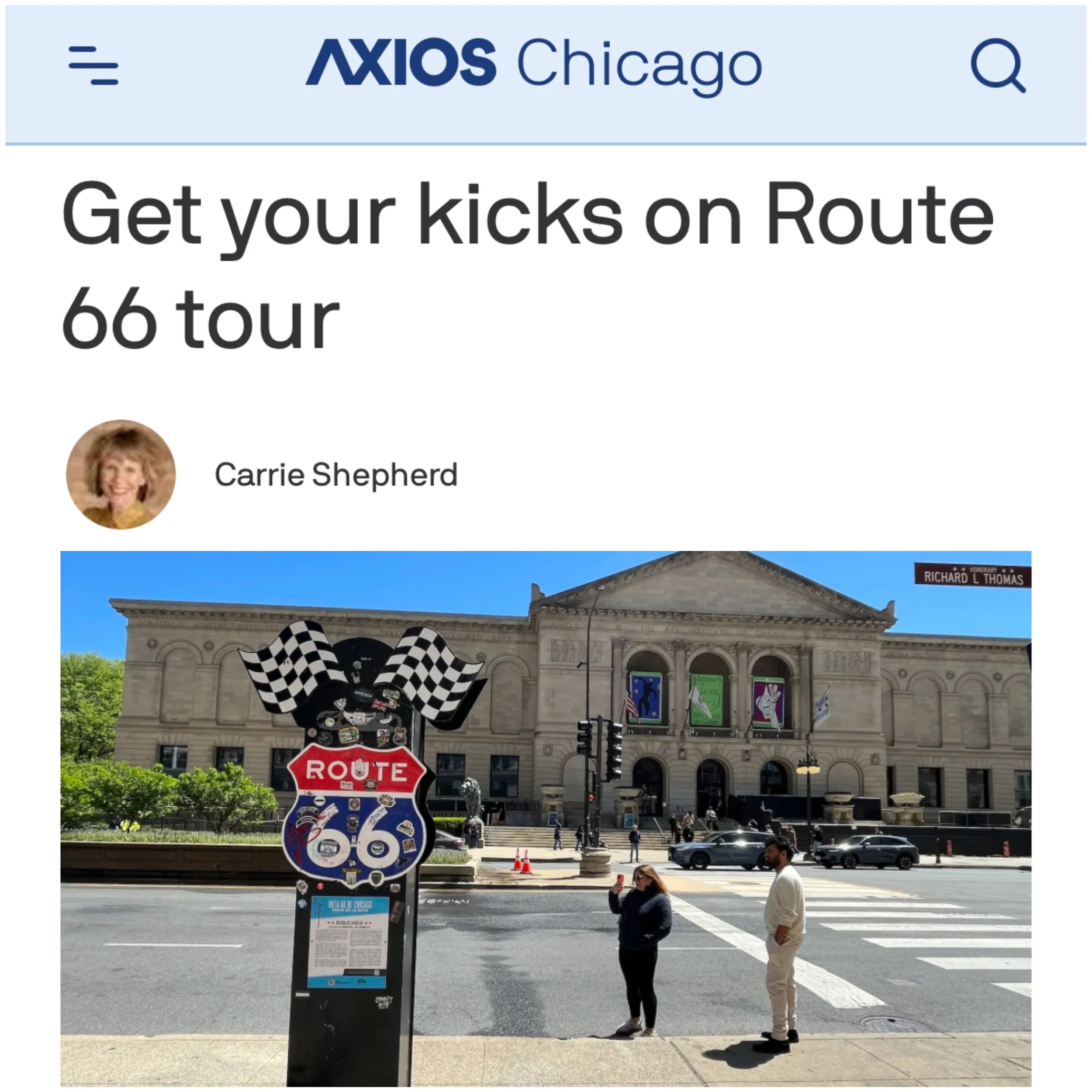 Click the picture to read Axios Chicago's take on my Route 66 tour
