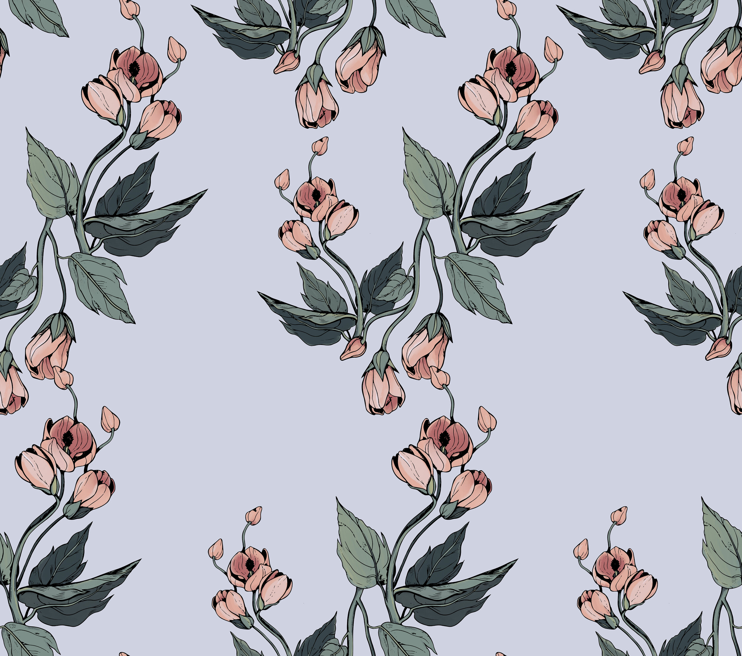 Mallow Abutilon Textile in Organic Cotton Sateen. Eco friendly fabric inspired by California native flowers plants.
