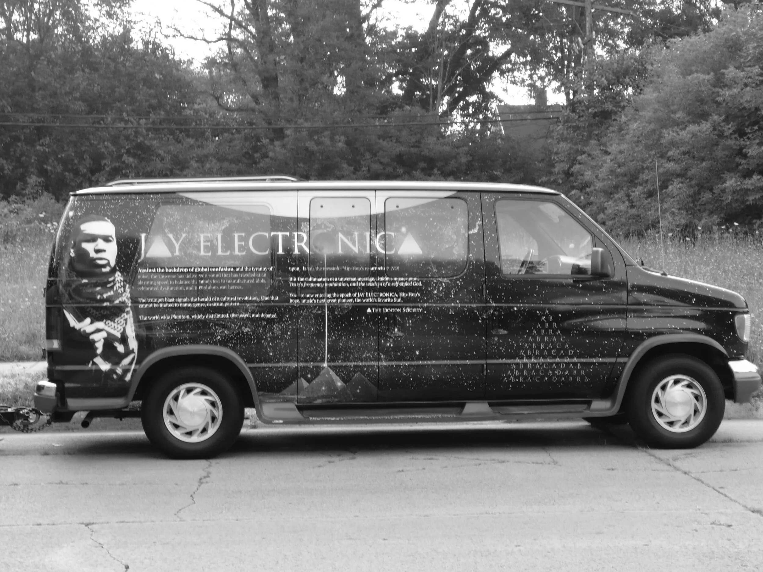 Jay Electronica’s tour van for 2008’s Rock the Bells hip-hop festival. Frank FWMJ did the design. Photo credit: Mike Chav