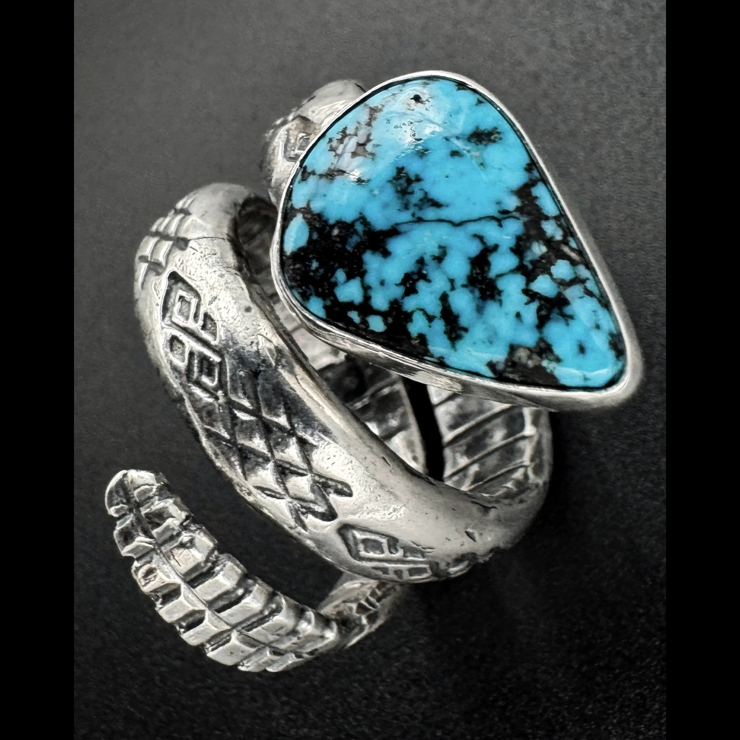 Kingman Black Web Rattlesnake Ring