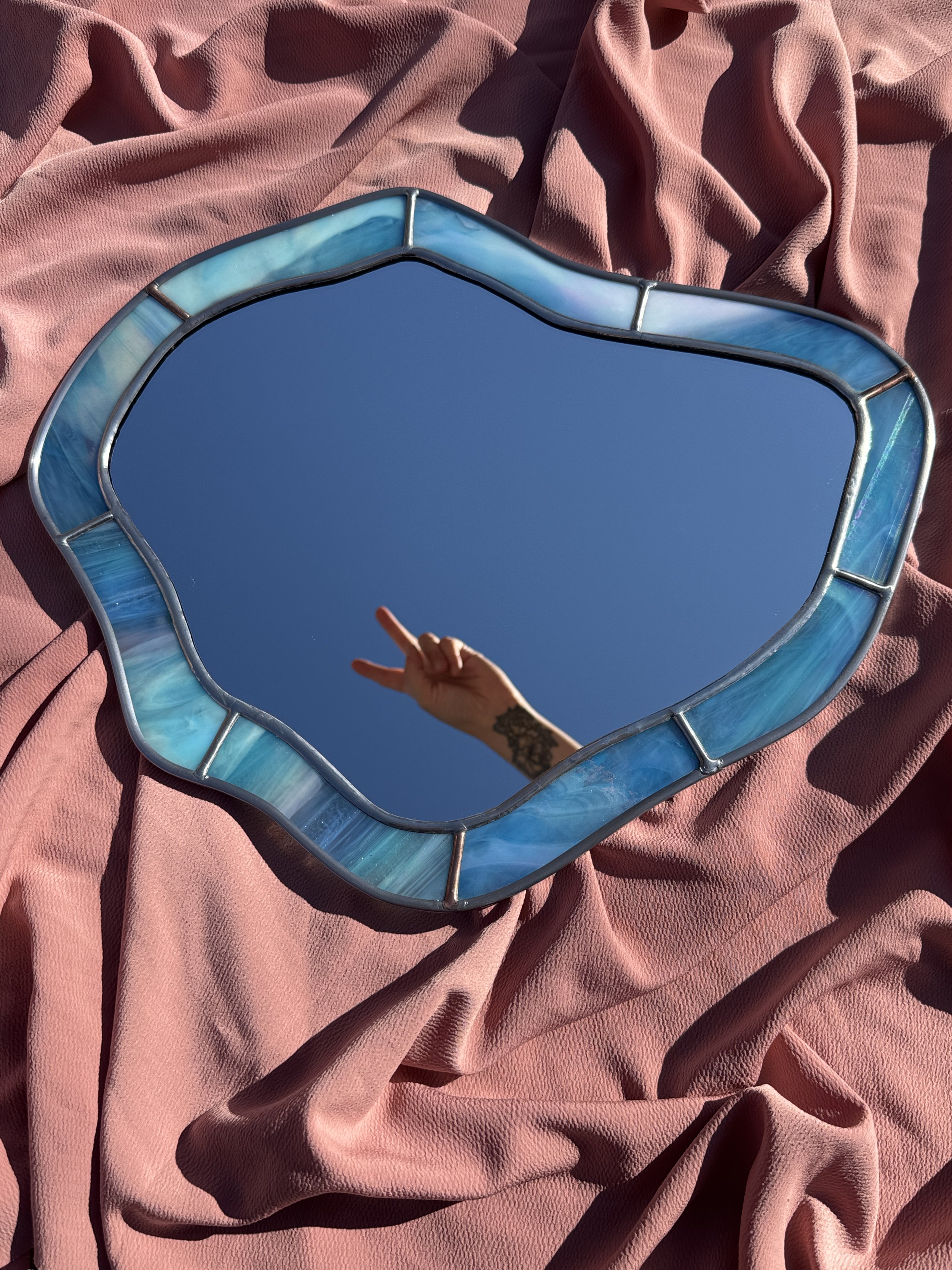 Lagoon Stained Glass Mirror // Iridescent Turquoise