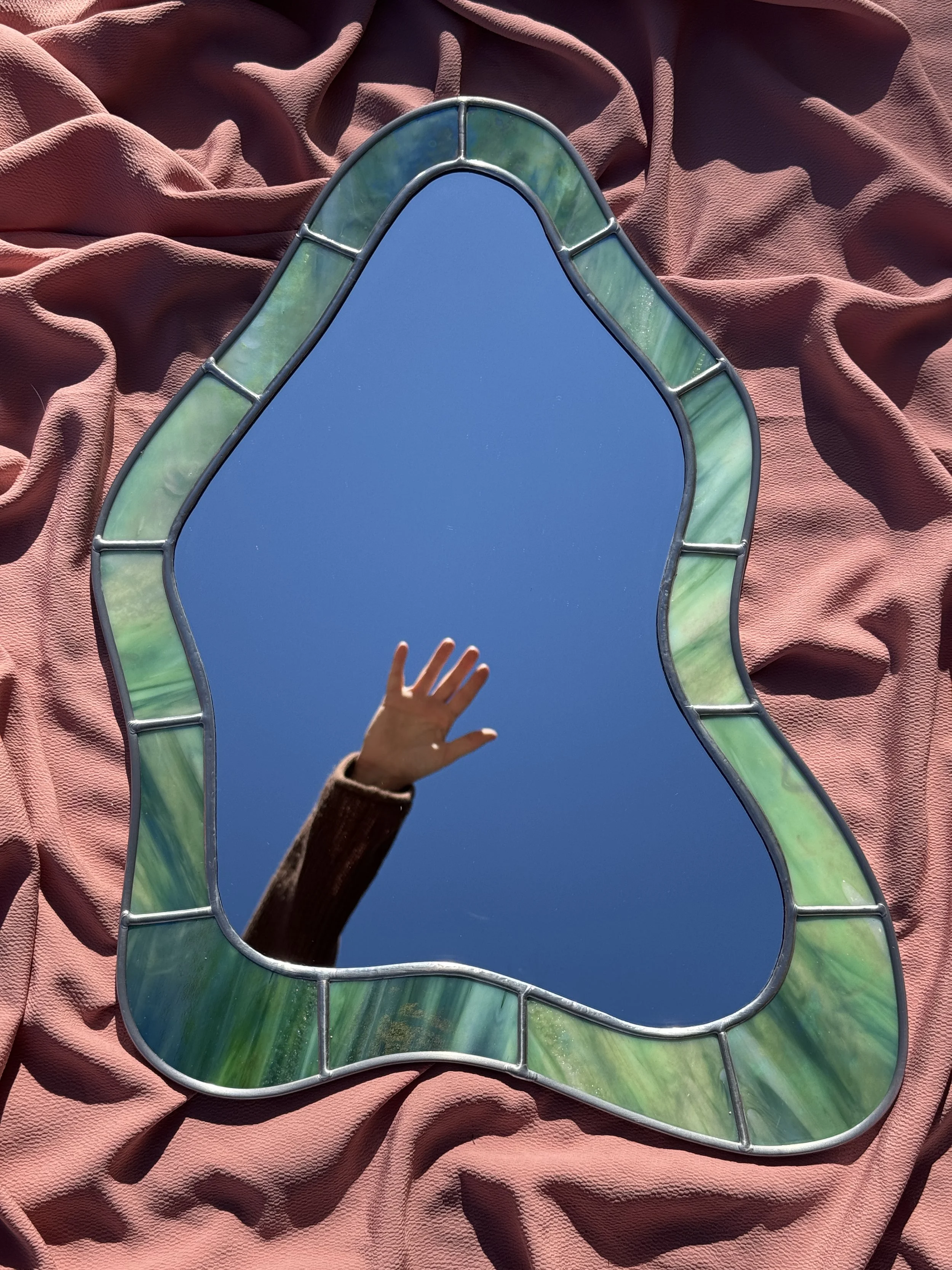 Curve Stained Glass Mirror // Iridescent Fern