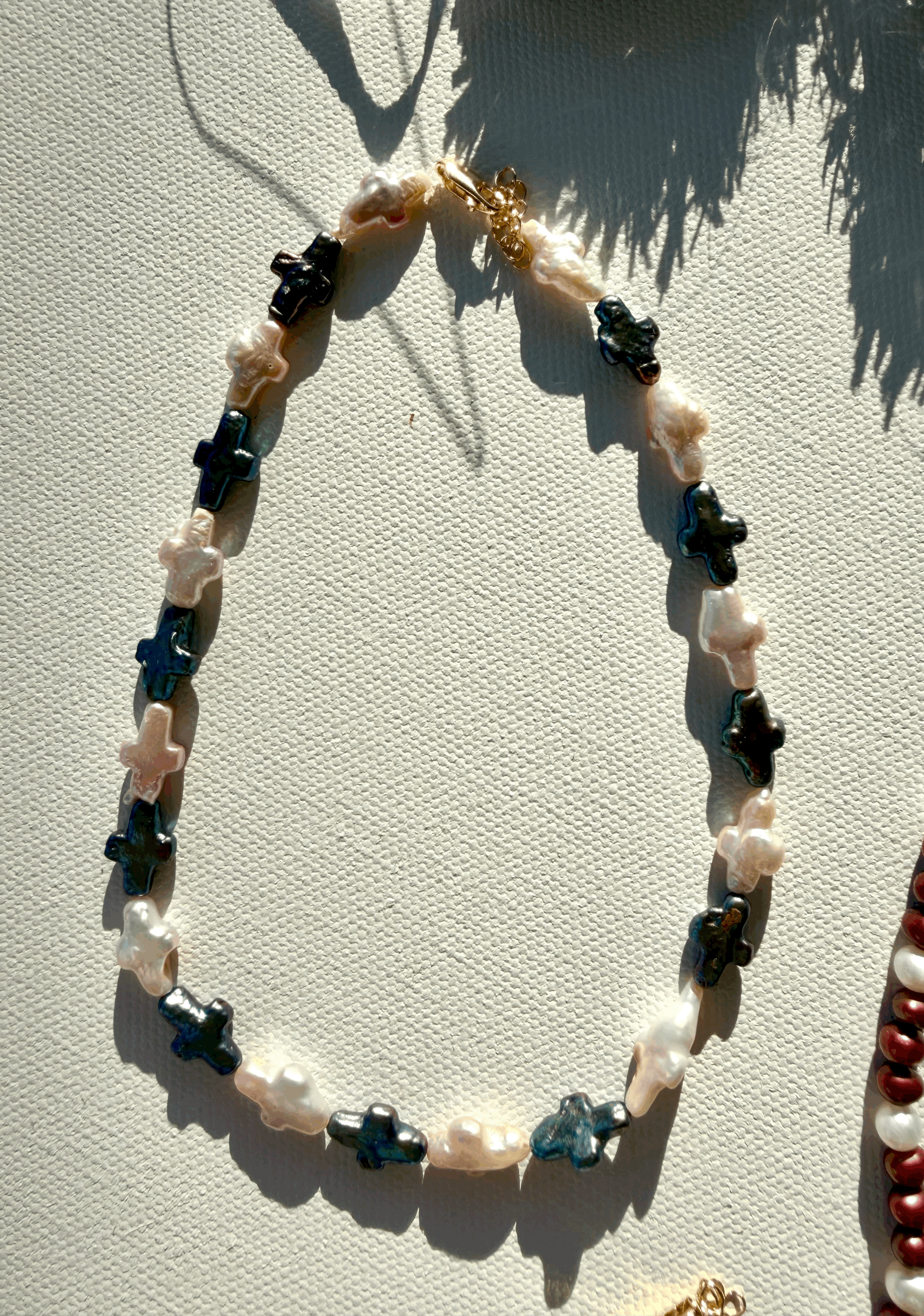 Black and White Cross Shaped Freshwater Pearl Necklace