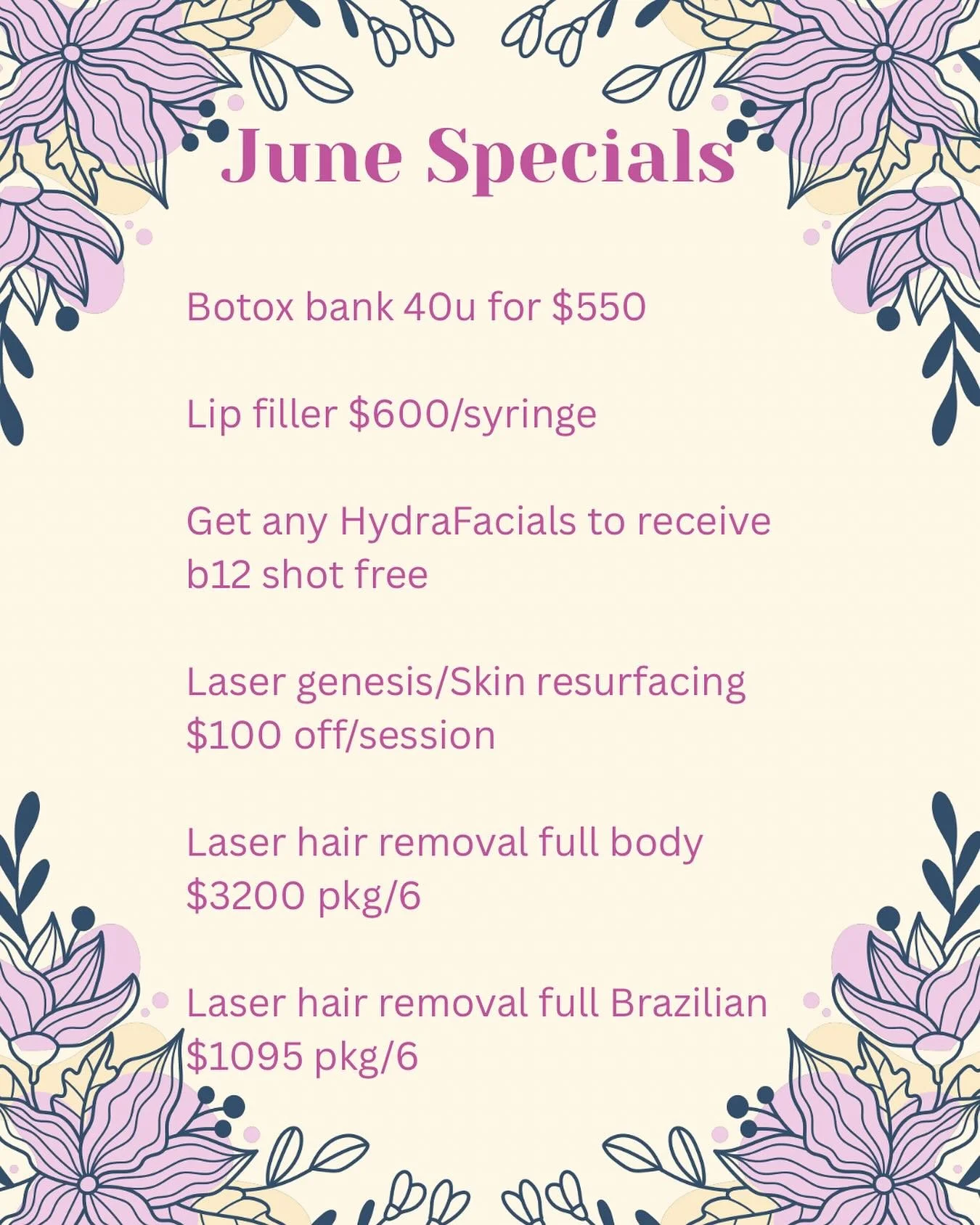 June Specials 🛍 

#junespecial #monthlyspecial #medspaspecial #botoxchicago #filler #lipfillerchicago #selfmaintenance #SelfCare #lookbetter #medspachicago