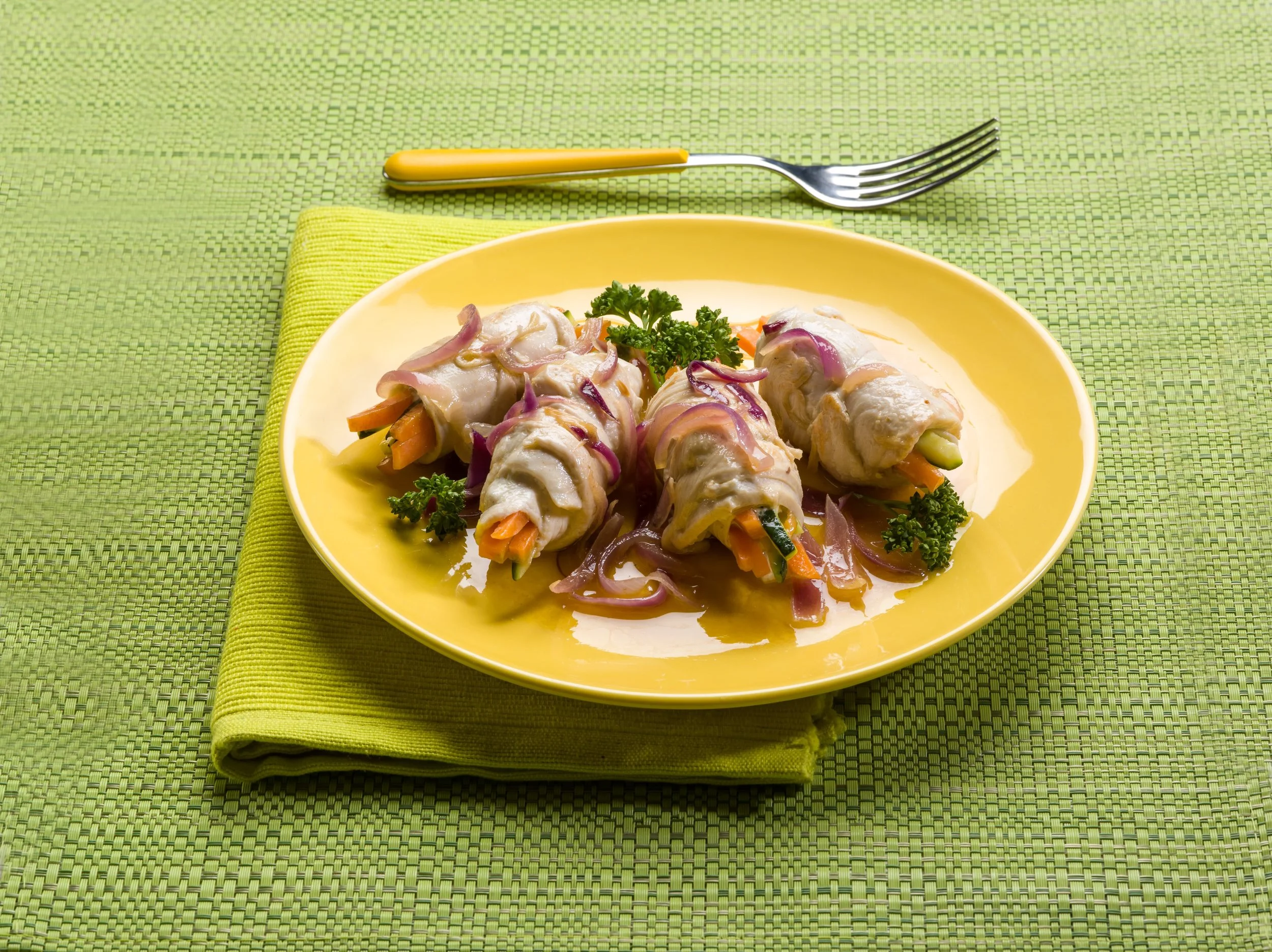 Fleischröllchen mit Krautstielgemüse