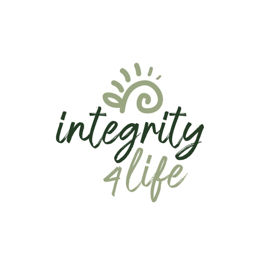 Logo with a stylized tree and the words "integrity 4 life" in green, cursive font on a white background.
