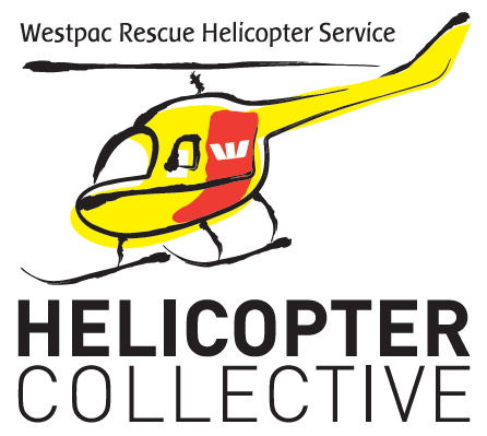 Westpac Rescue Helicopter Service. Yellow helicopter with a red logo.