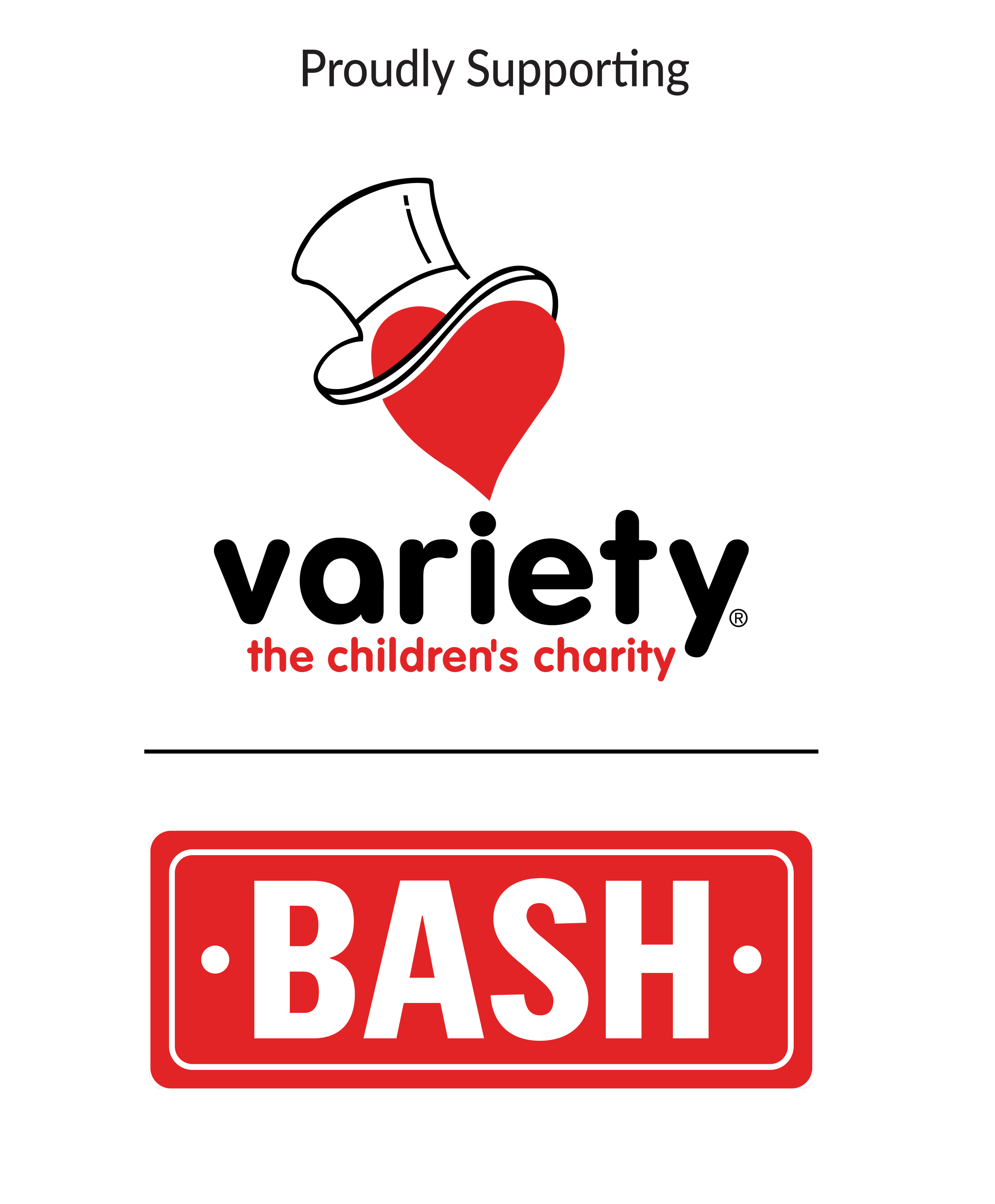 Variety Bash logo in red, black and white