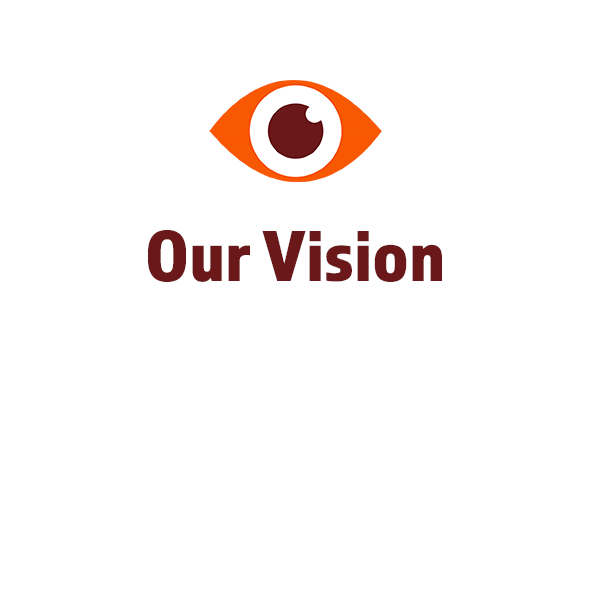 Logo featuring an eye with an orange outline and a dark center, above the text "Our Vision" in bold dark font.