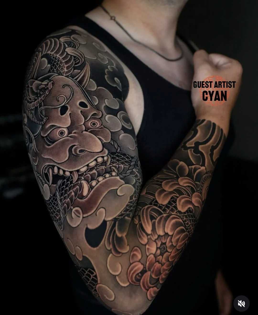 traditional Japanese Hannya mask and snake sleeve by Cyan