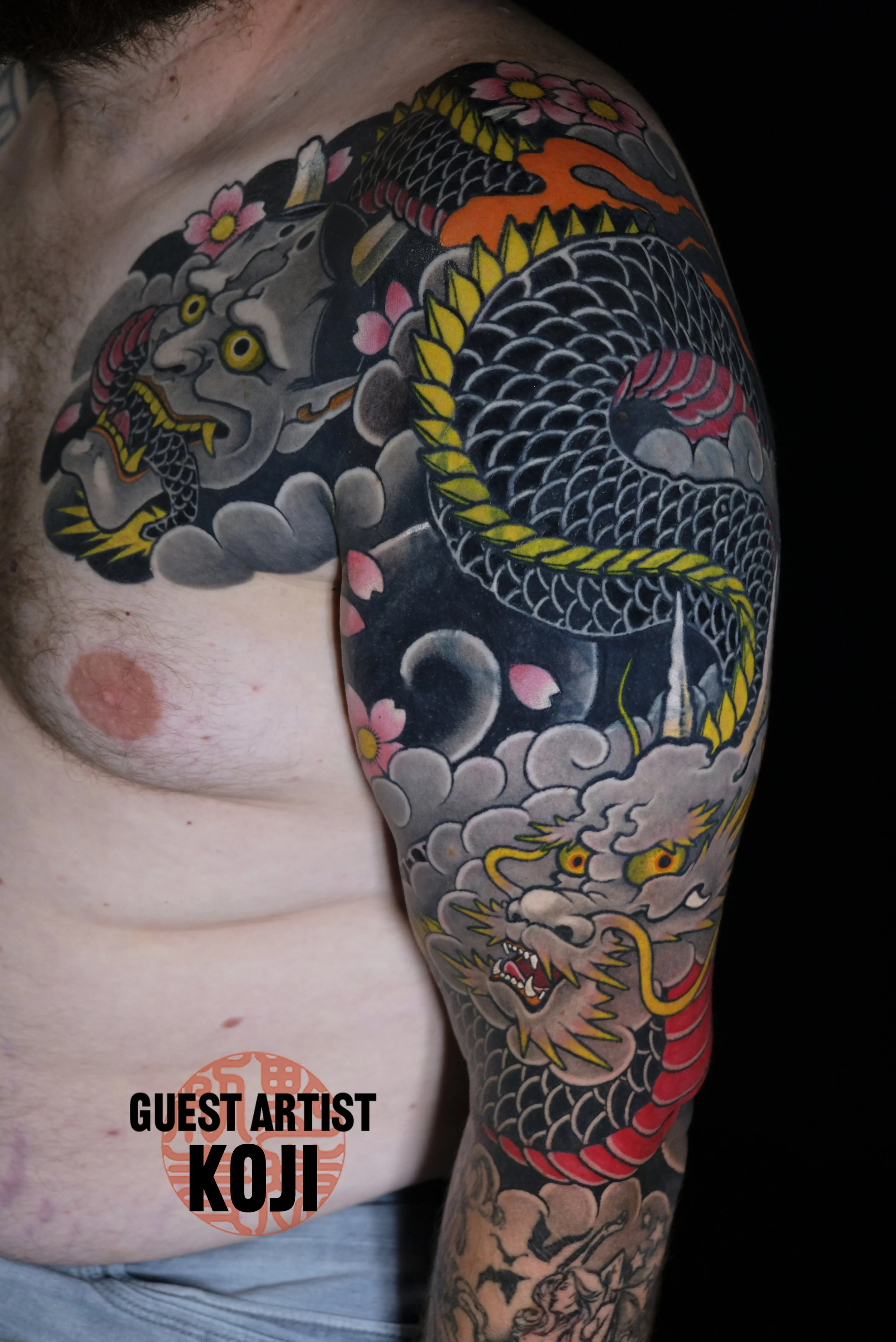 traditional Japanese dragon tattoo by Koji
