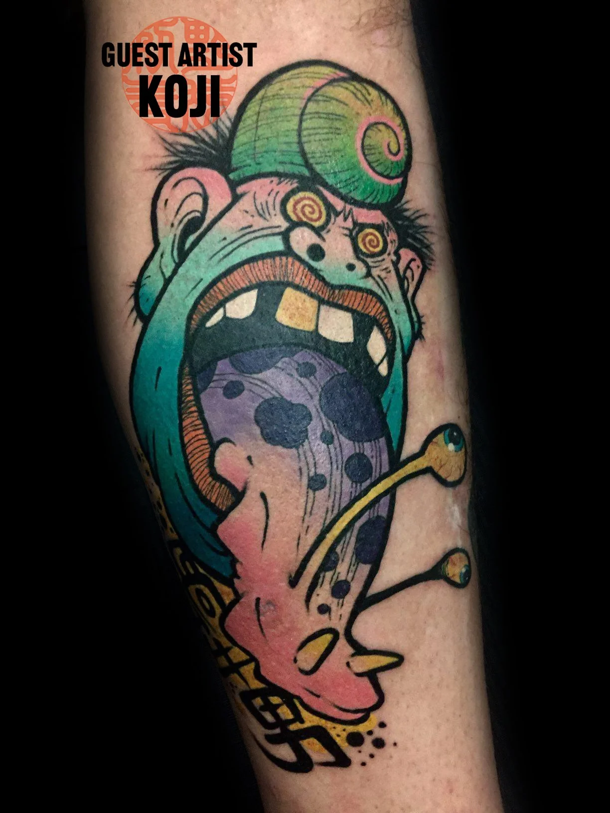 new school snail tattoo by Koji