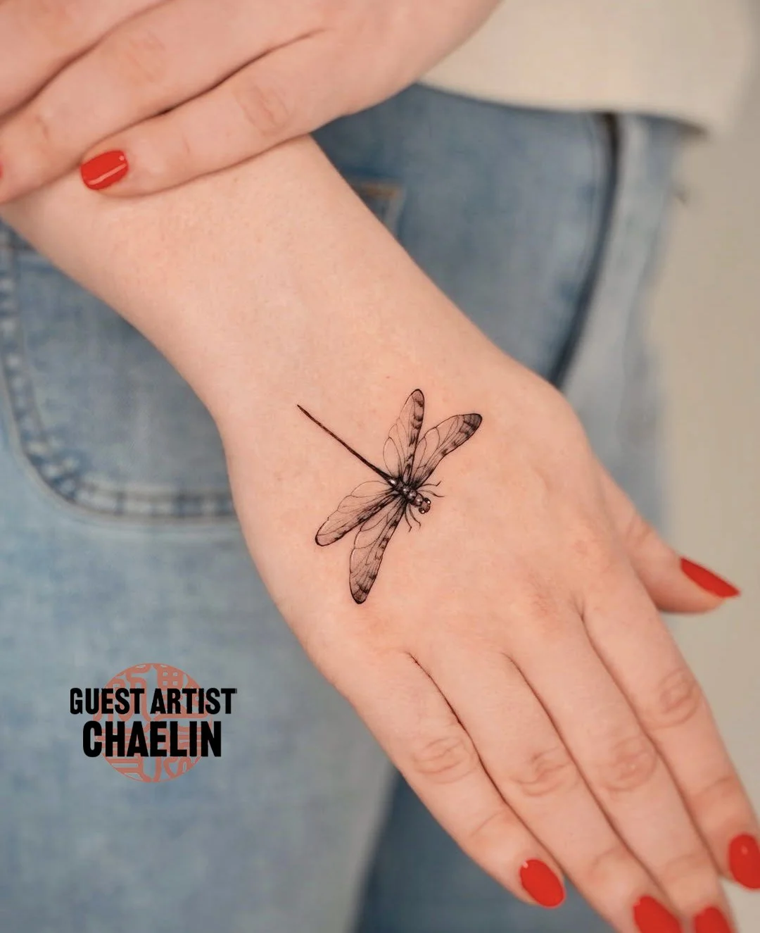fine line dragonfly tattoo by Chaelin