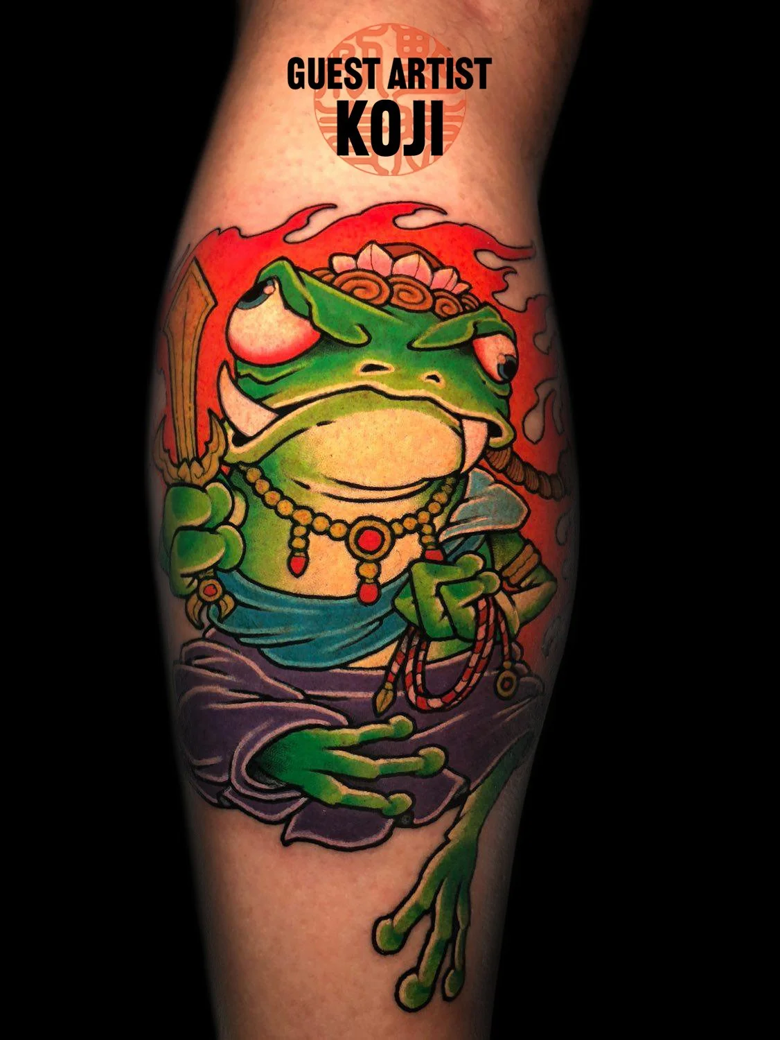 new school traditional frog tattoo by Koji