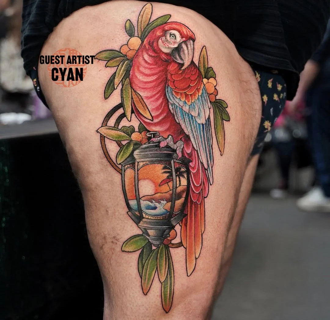 neo traditional bird tattoo by Cyan