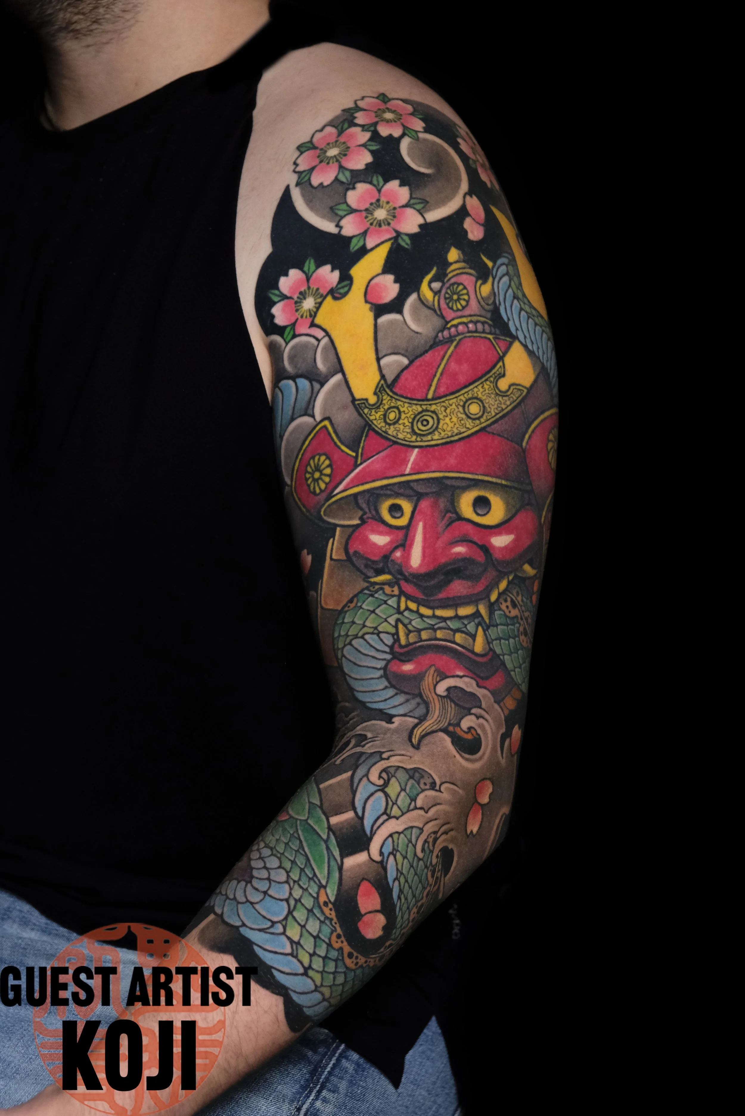Samurai and snake Japanese sleeve by Koji
