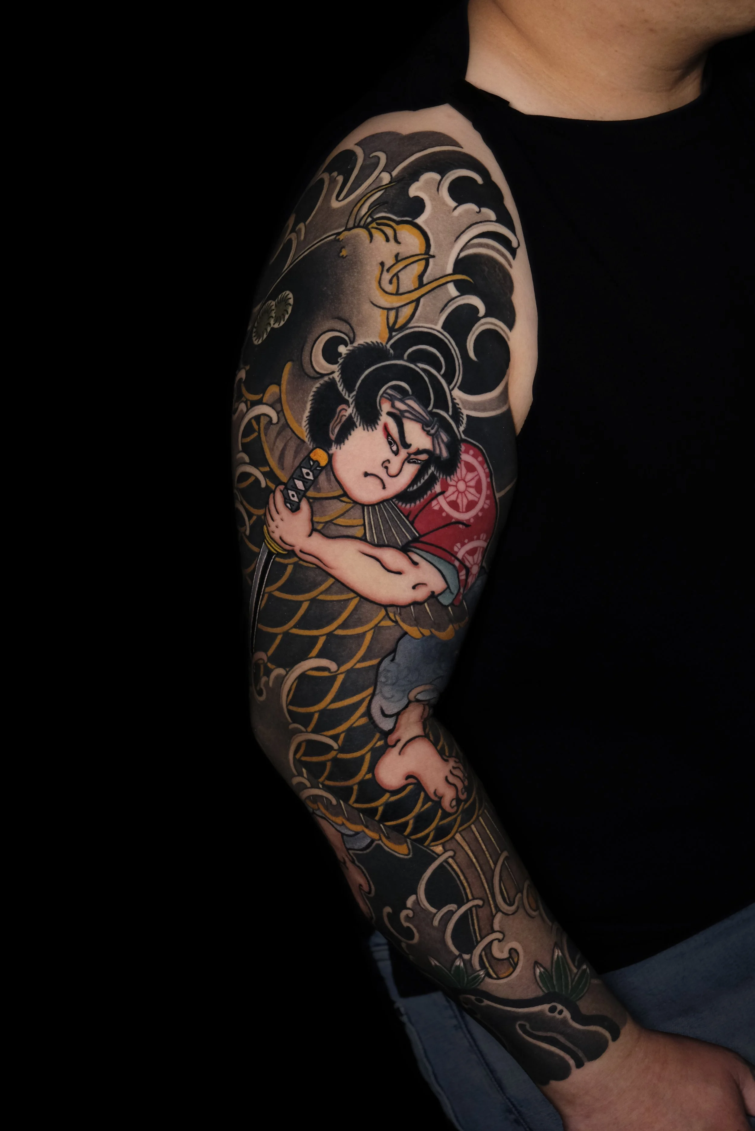 traditional Japanese Oniwakamaru koi-taiji tattoo