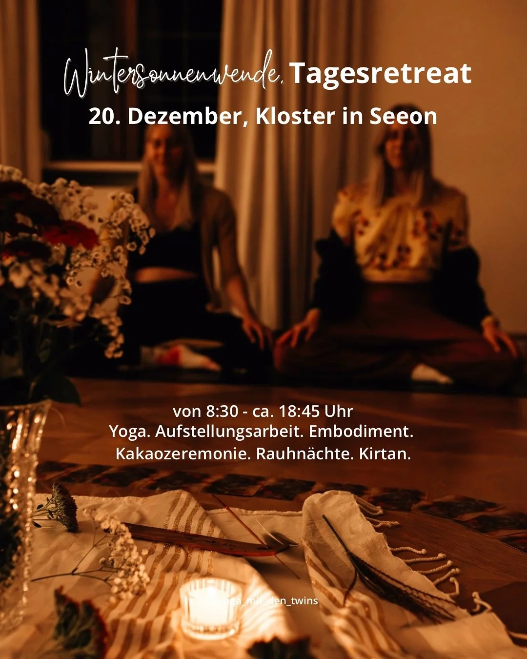 Hast du Lust dir einen ganz besonderen Jahresabschluss zu schenken? 🔥

Dann sei beim Wintersonnenwende. Tagesretreat dabei ⬇️😍

🕞 20. Dezember 08:30 bis 18.45 Uhr
🏝️ Im Kloster in Seeon
✨ Yoga - Aufstellungsarbeit - Kakao - Embodiment - Kirtan - 