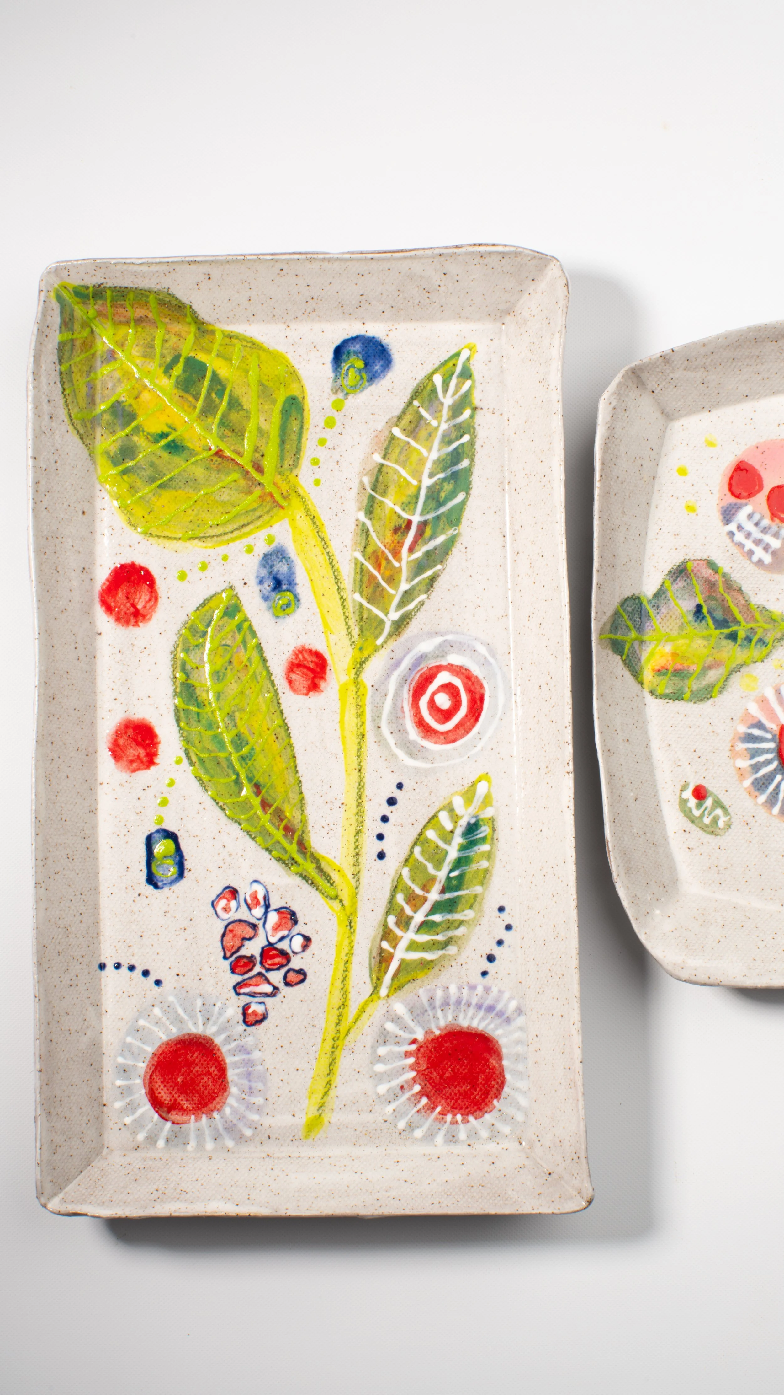 Handmade Bold Botanical Painting on Rectangular Serving Platter