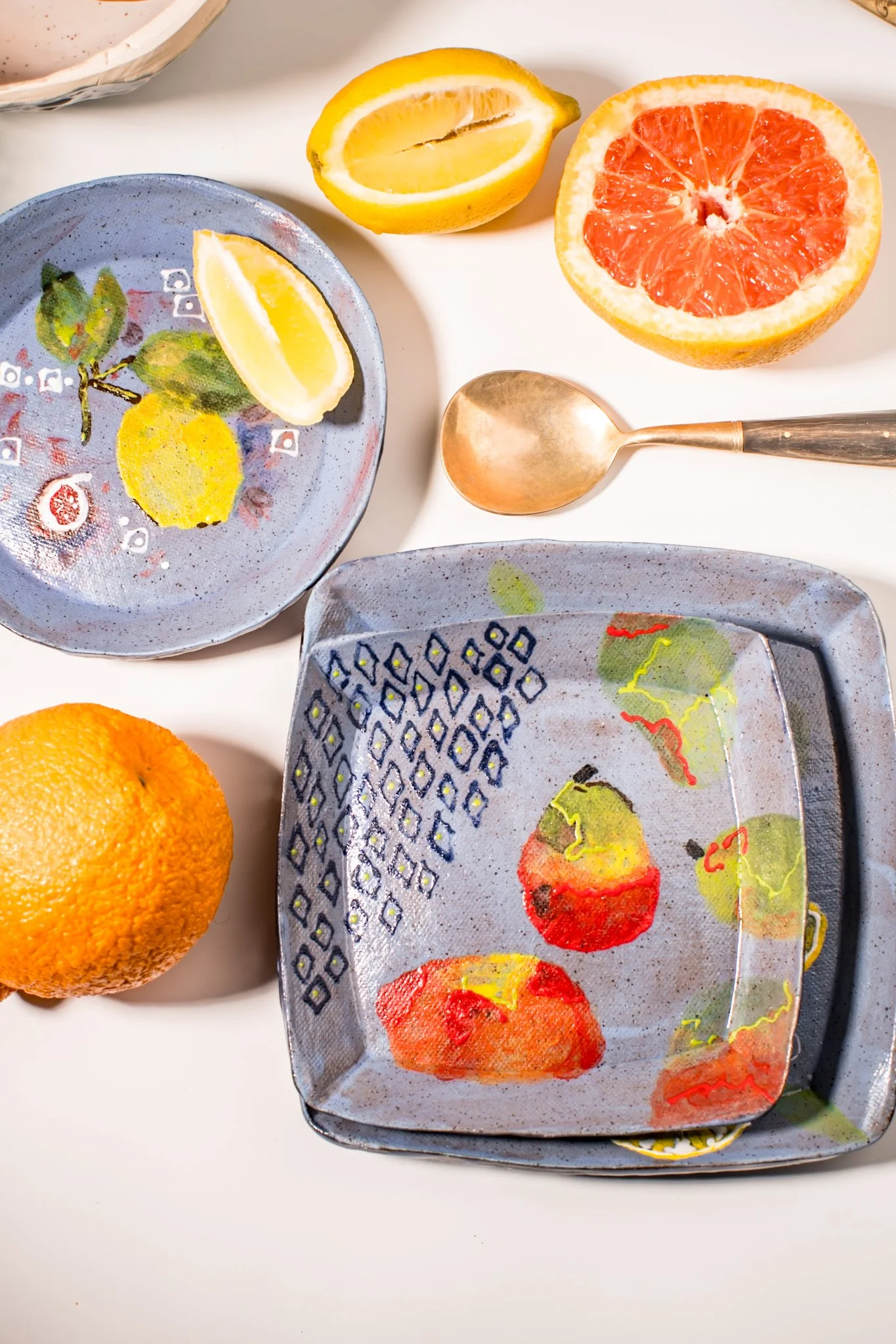 Handmade Set of 3 Ceramic Fine Art Fruit Plates