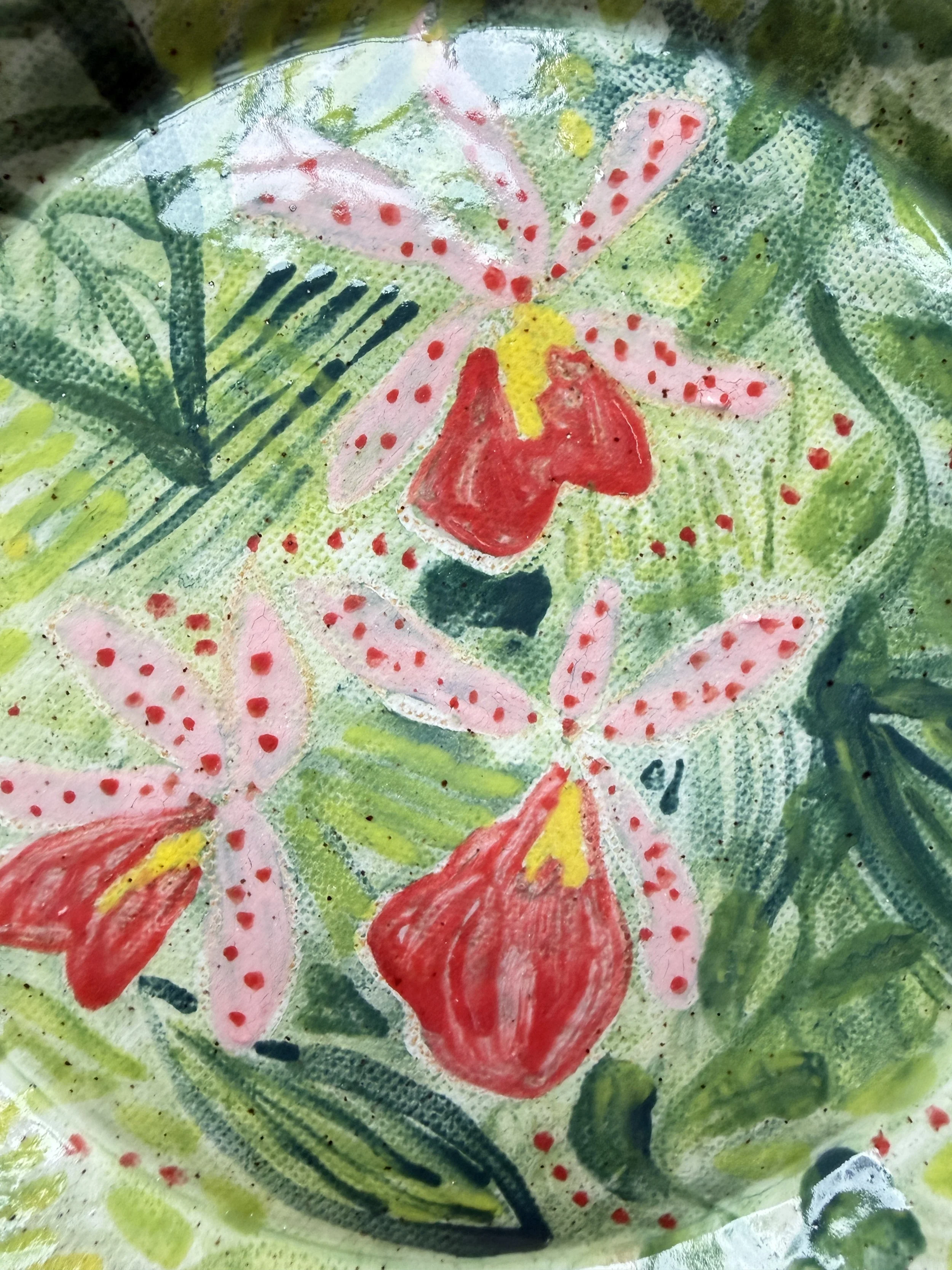 Closeup of Tropical Orchid Round Dessert Plate