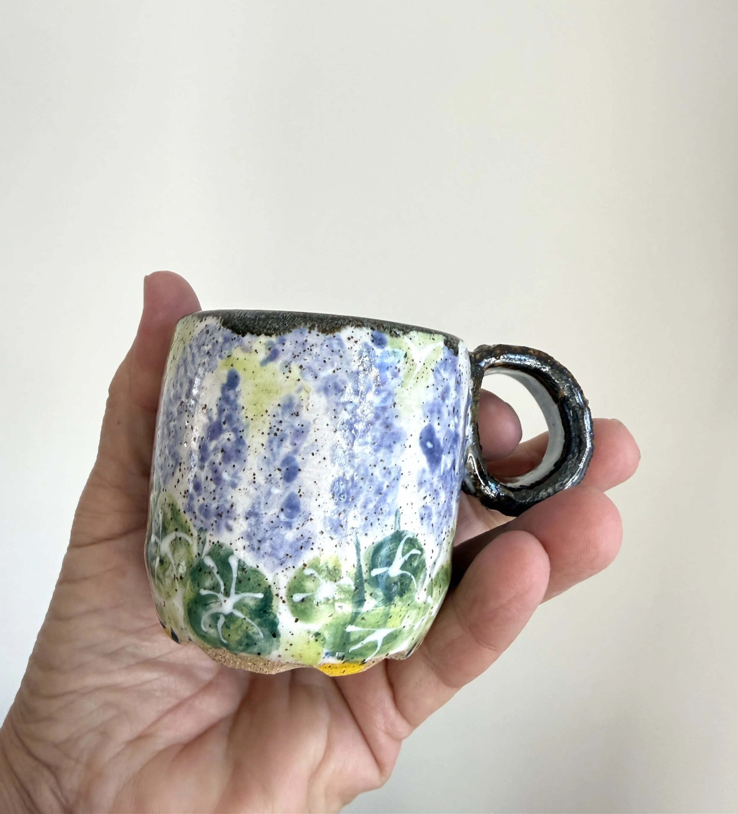 Purple Lupine Flowers painted on demitasse