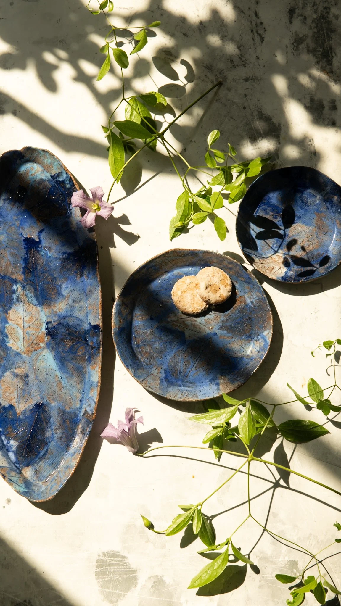 Shades of Blue Ceramic Handmade Round Leaf Plate