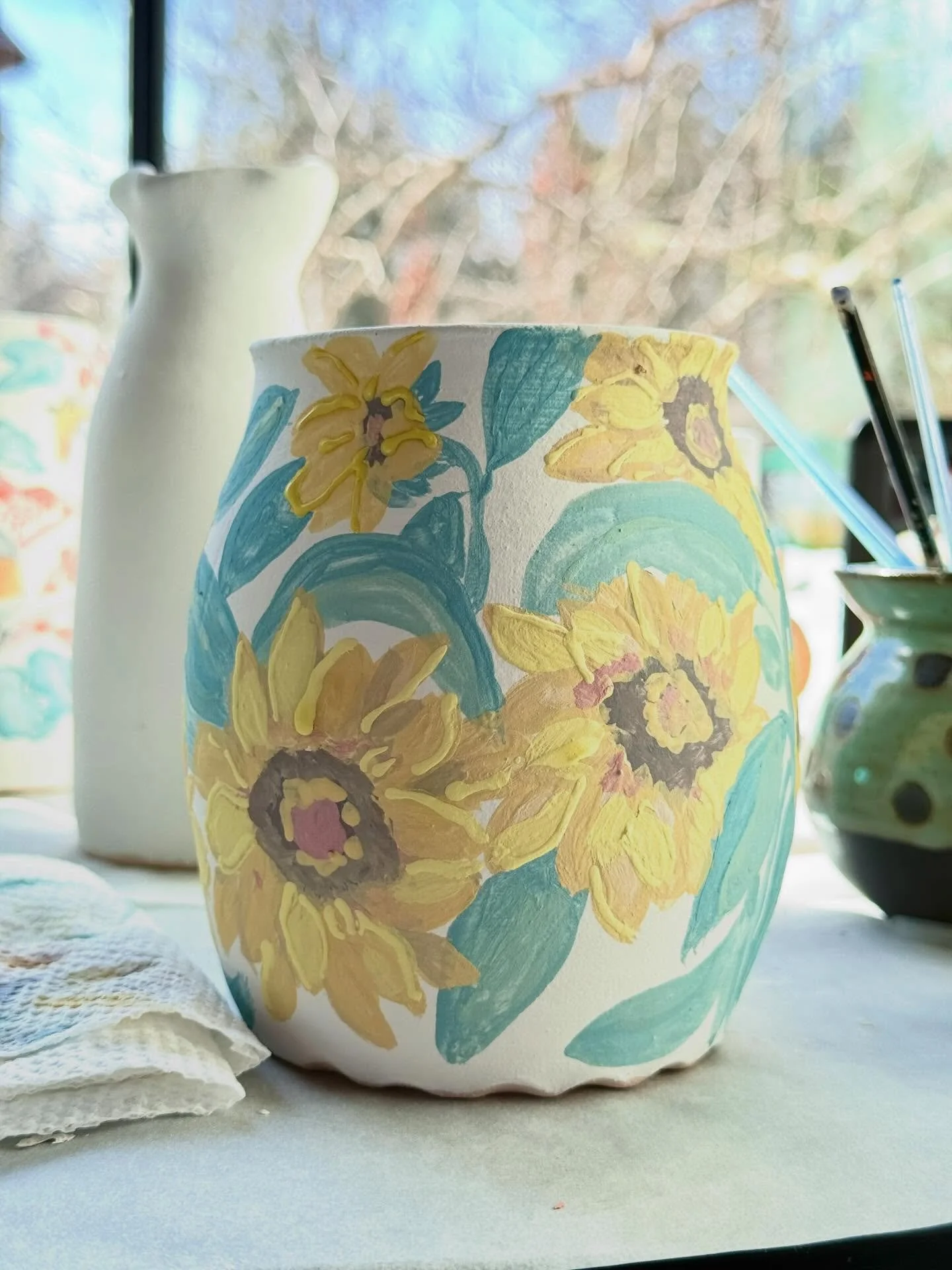 New project begins #sunflowers #sunflowerpainting #ceramicart #vermontartist #starpuddingfarm