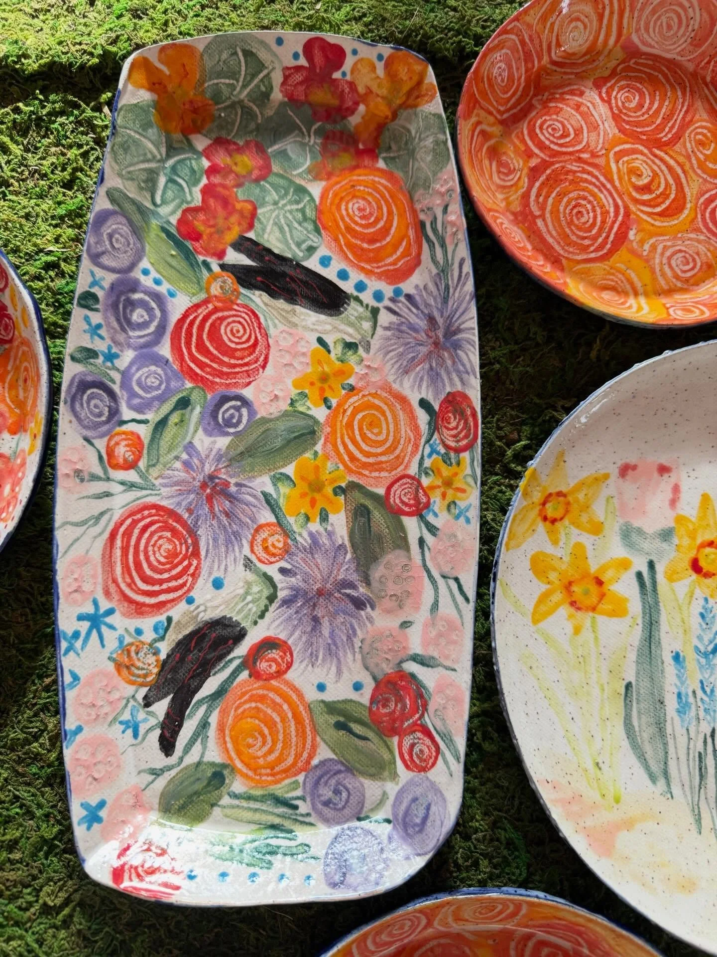 Birds in the garden #birdpainting #starpuddingfarm #vermontartist #ceramicart #flowerart