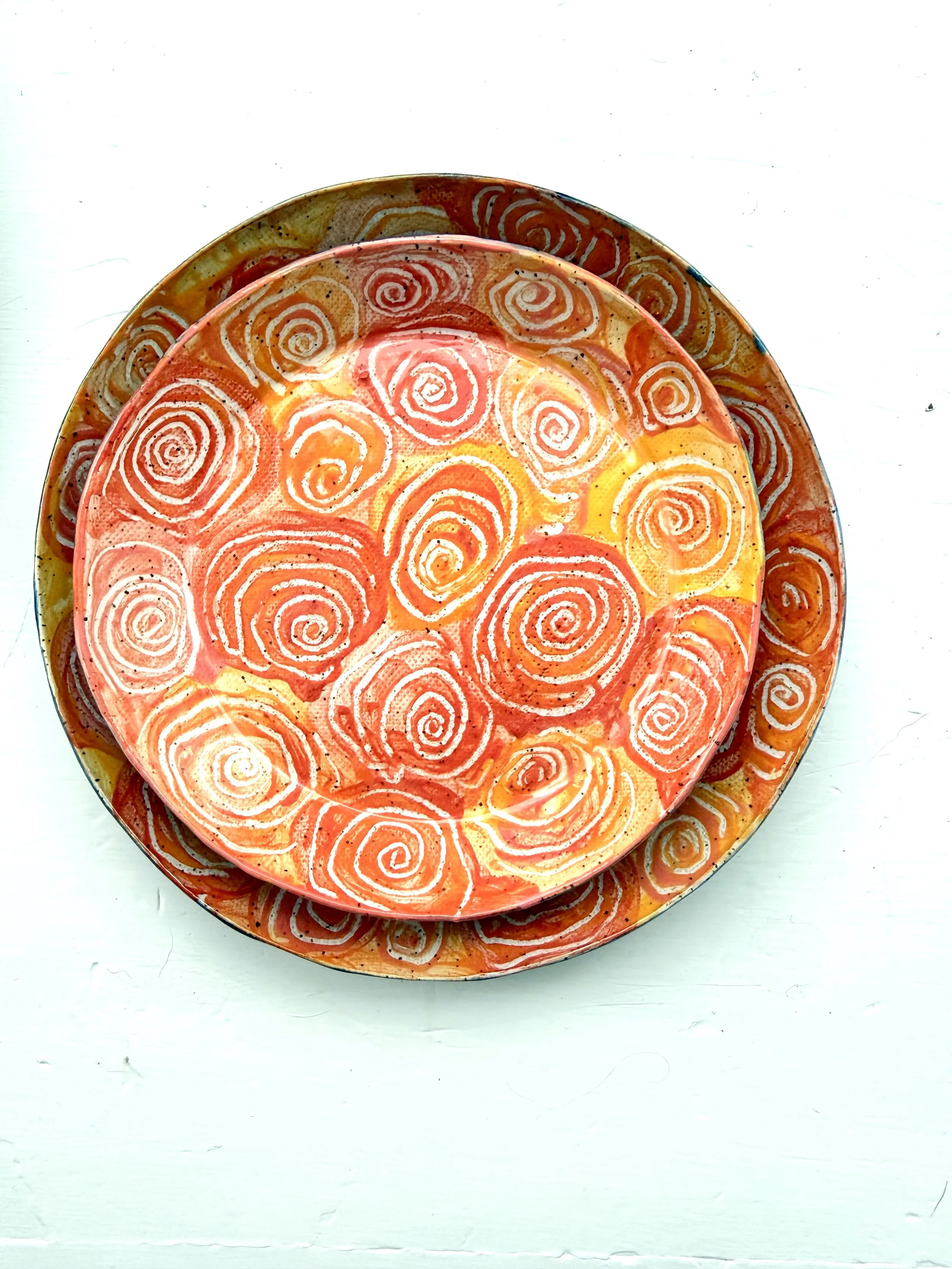 Multiple Size Orange Abstract Flower Plates