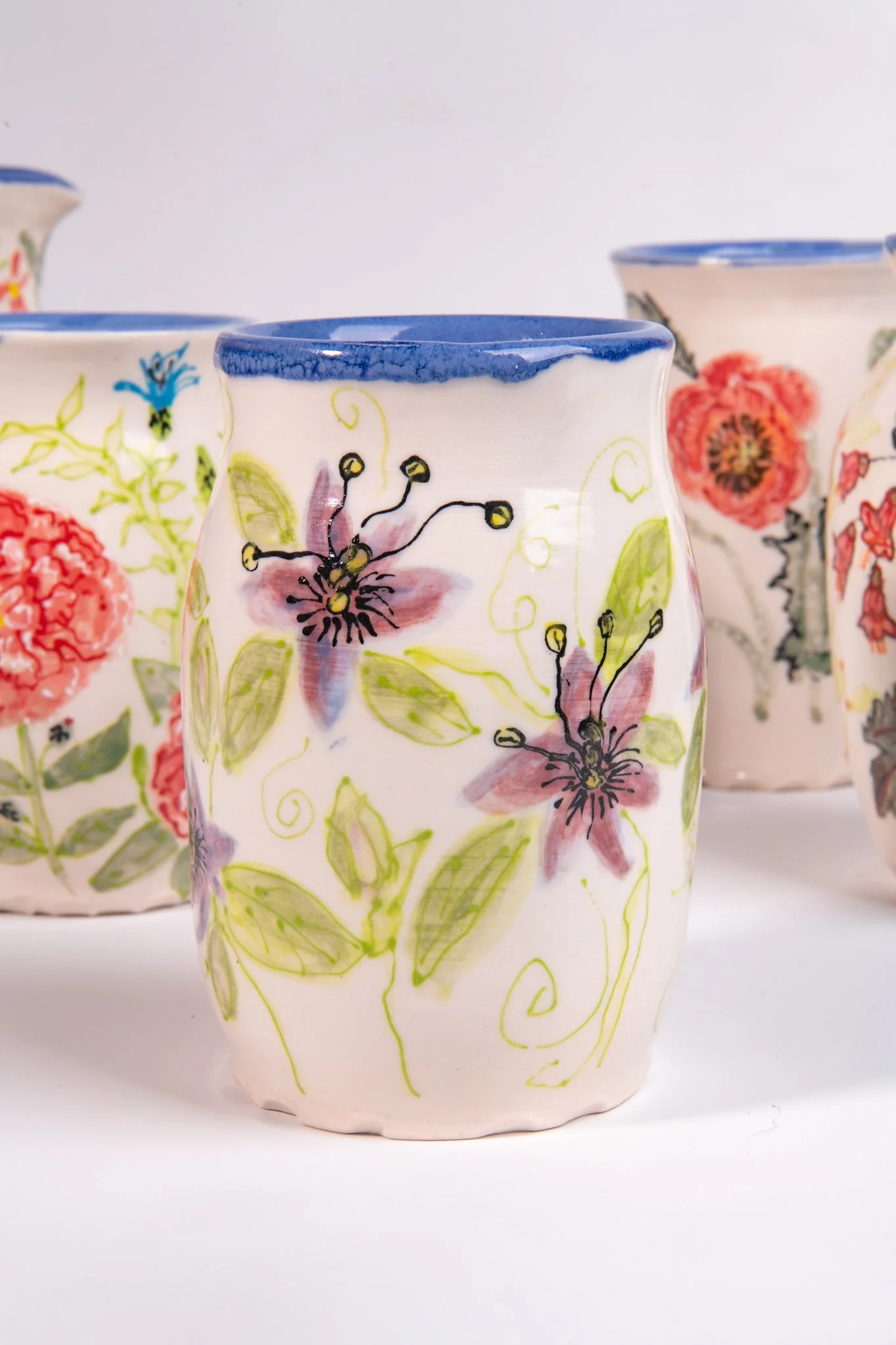 Hand Painted Ceramic Vase with Passion Flowers