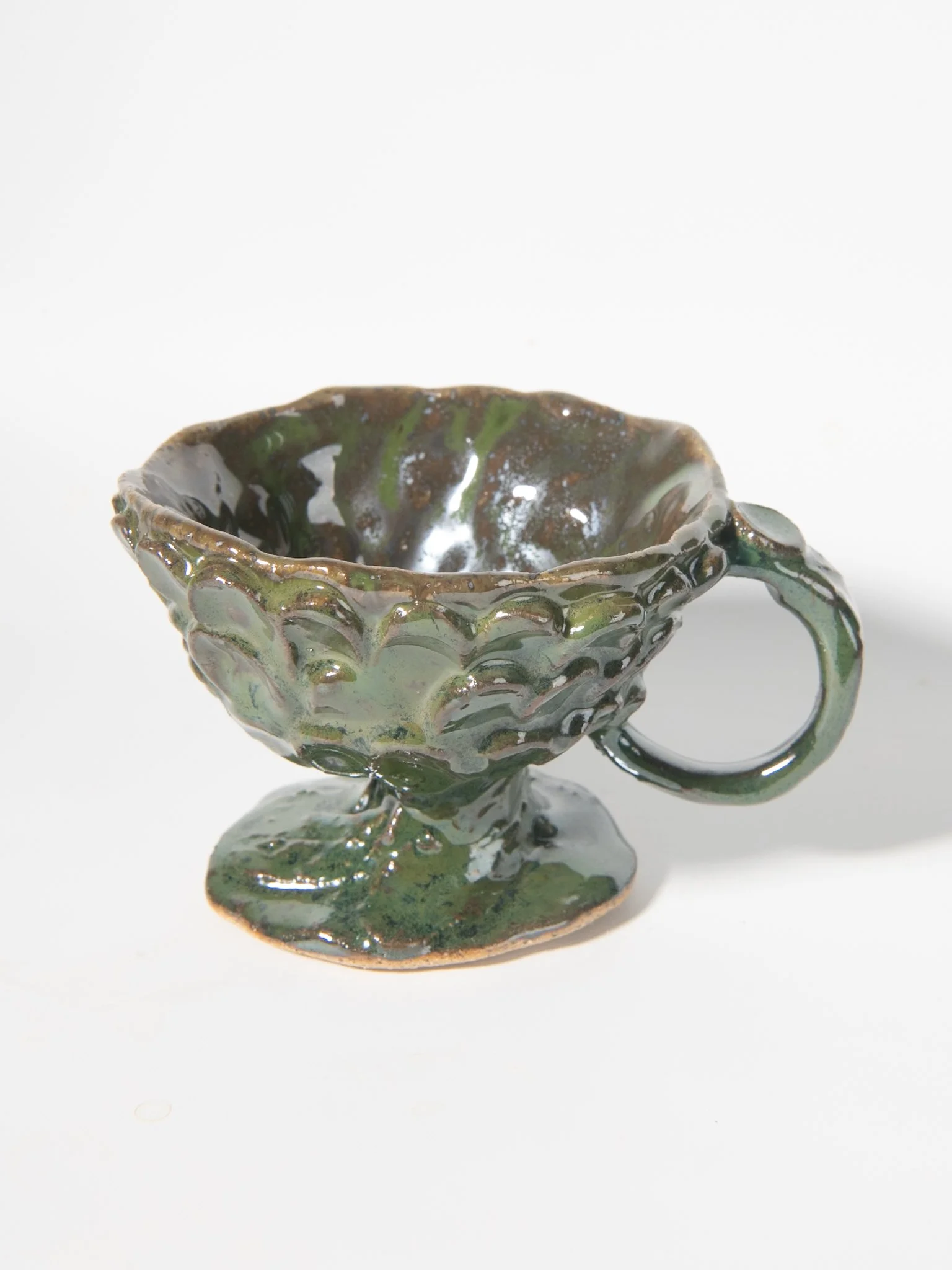 Whimsical Cup in black and greens with petals